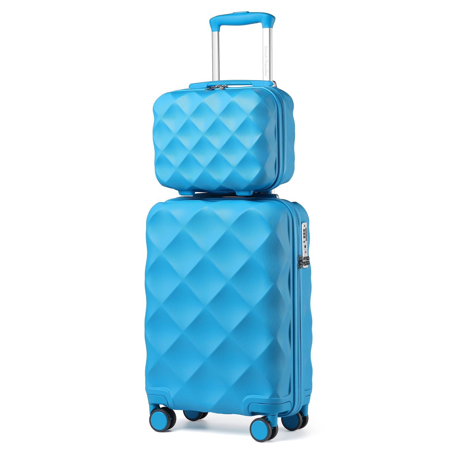 British Traveller Set di 2 Valige 30/53CM Valigia Trolley Rigida ABS+PC con Rotelle Girevoli e TSA Lucchetto (13+20pollici, Azzurro)