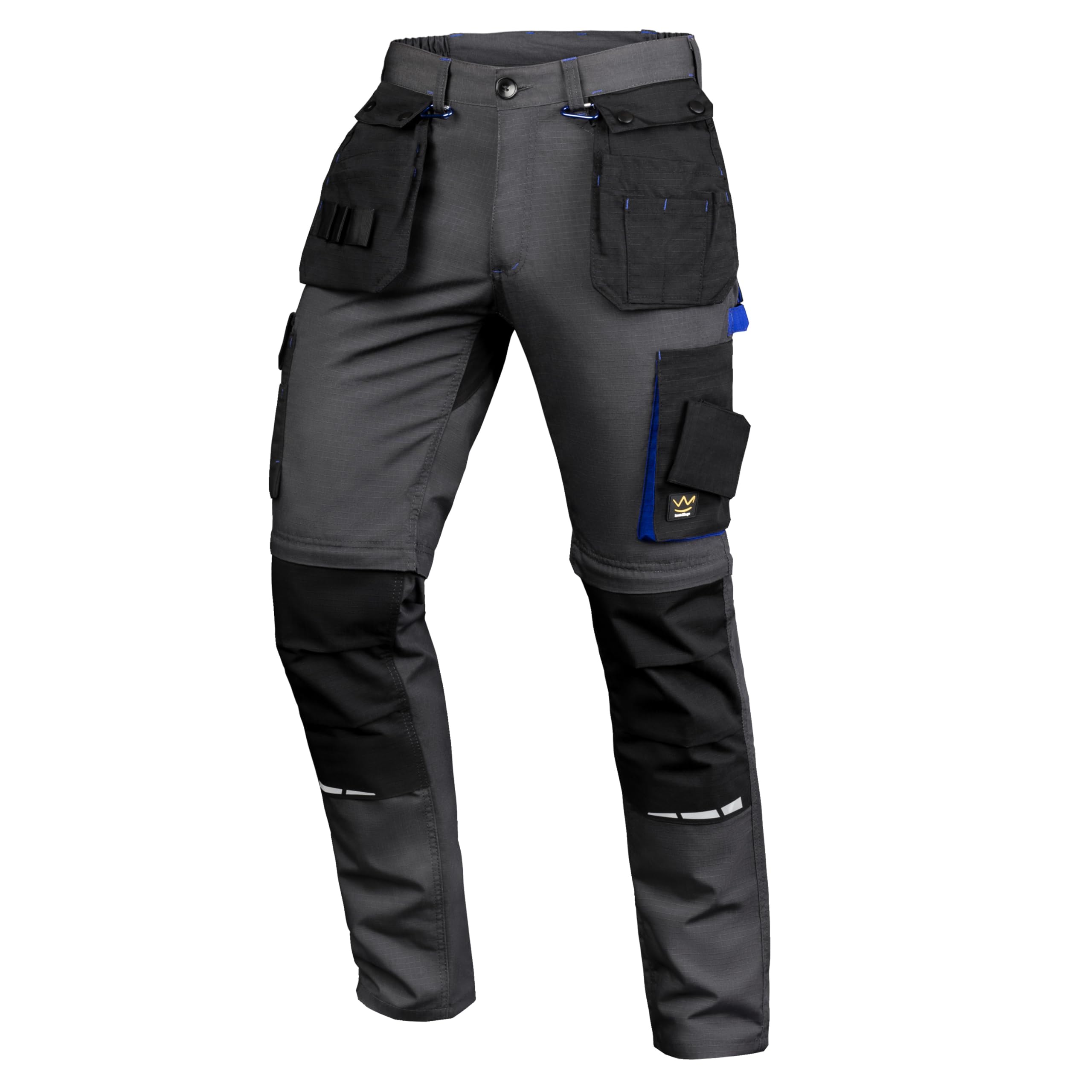 Seven Kings Arbeitshose Herren Ripstop Schwarz – Arbeitshosen Männer Stretch mit abnehmbaren Holstertaschen – mit abnehmbares Beinteil für heiße Tage – Gummizug im Bund – viele Taschen