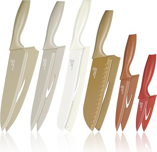 Miniatura 8 de E-far Juego de cuchillos de cocina de 12 piezas, juego de cuchillos de chef de acero inoxidable con 6 protectores de cuchillas, cuchillo de cocina