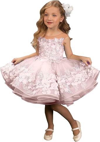 Flower Girl Dresses for Wedding Toddler Pageant Dress Little Girls First Communion Dress 3D Floral