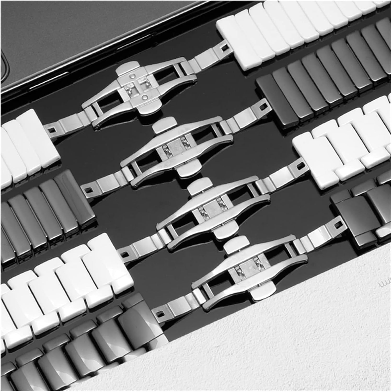 MJMT06 20mm 22mm Ceramics Bracelet Compatible With Samsung Galaxy Watch4 44mm 40mm Band/Galaxy Watch 4 Classic 46mm 42mm/Galaxy Watch3 45mm Strap(3-bead white,20mm)