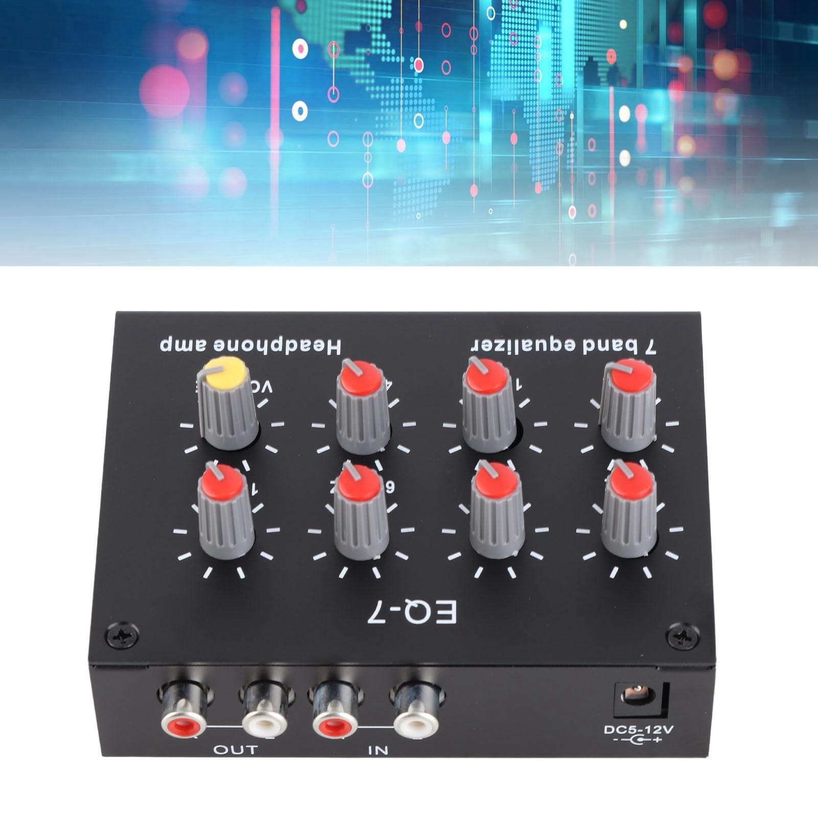 7 Band Sound Equalizer mit 5X Verstärkung und ±12 dB Einstellung Aluminiumgehäuse kompatibel mit Smartphones und Audioquellen