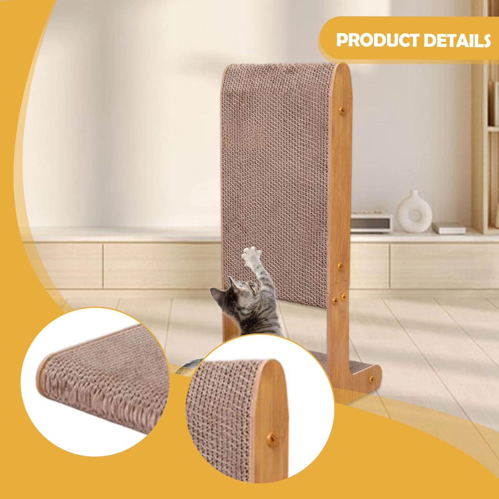 Kratzbaum Vertikal Und Horizontal Nutzbar Als Kratzbrett Katzenbett Und Kratzpad Aus Wellpappe mit Holzstruktur Und Spielzeug für Junge Katzen, Style A