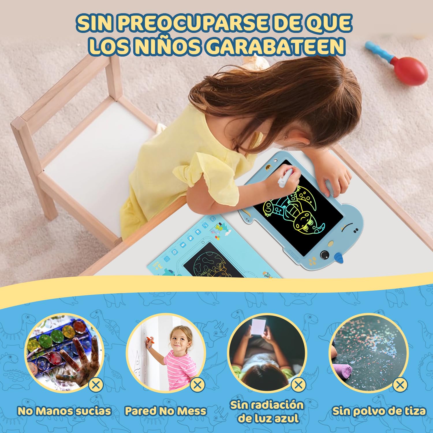 Tablet de Escritura LCD [Nueva Versión], Electight Tablet Escritura Pantalla Colorido Infantil, Juguetes Educativo con Borrable y Bloqueo Función, para Niñas y Niños de 3 4 5 6+ Años, Azul - 5