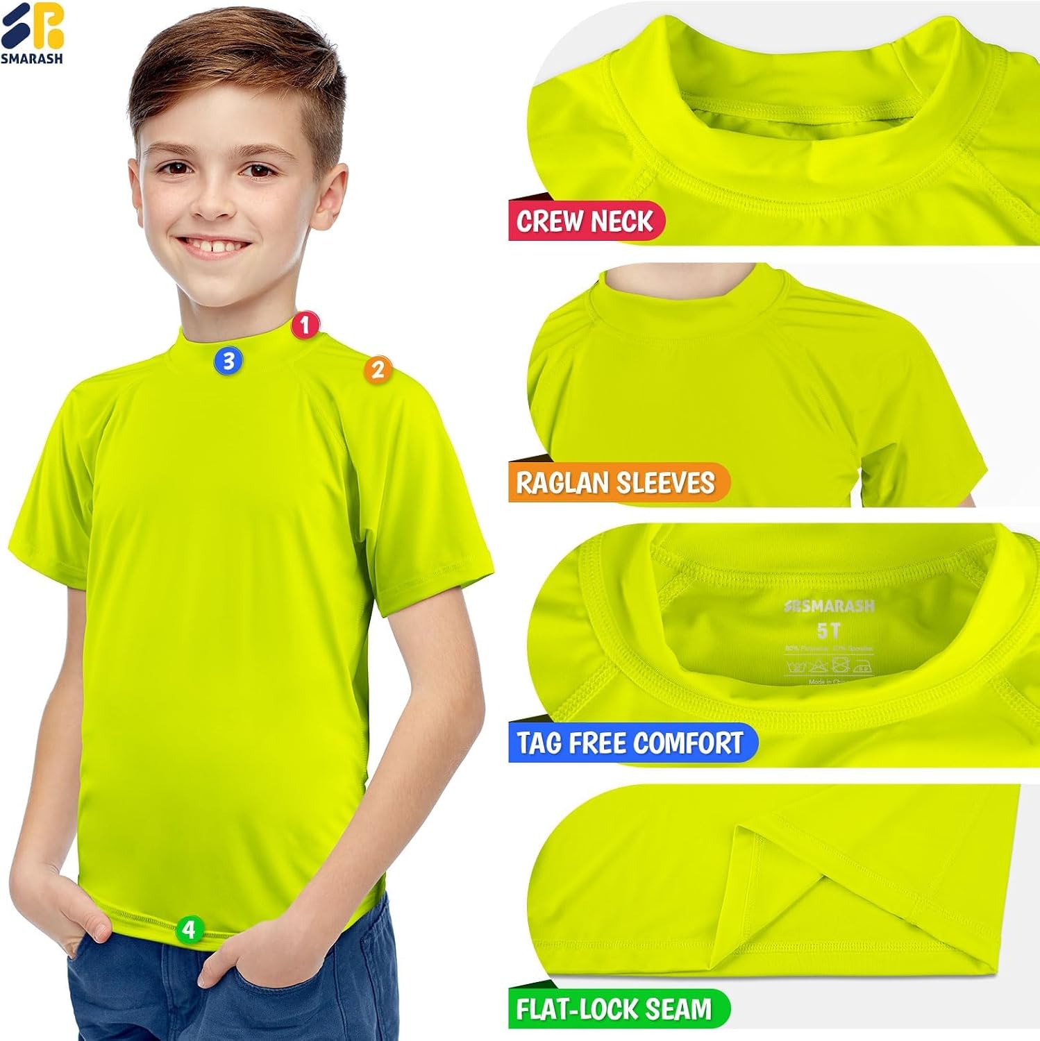 Boys Swim Shirts Short Sleeve Rash Guard Sun Protection UPF 50 T Shirts Rashguard Swimwear Fishing Water Tee Quick Dry Cool Beach Clothes for Toddler Youth Kids Neon Yellow 12-18M