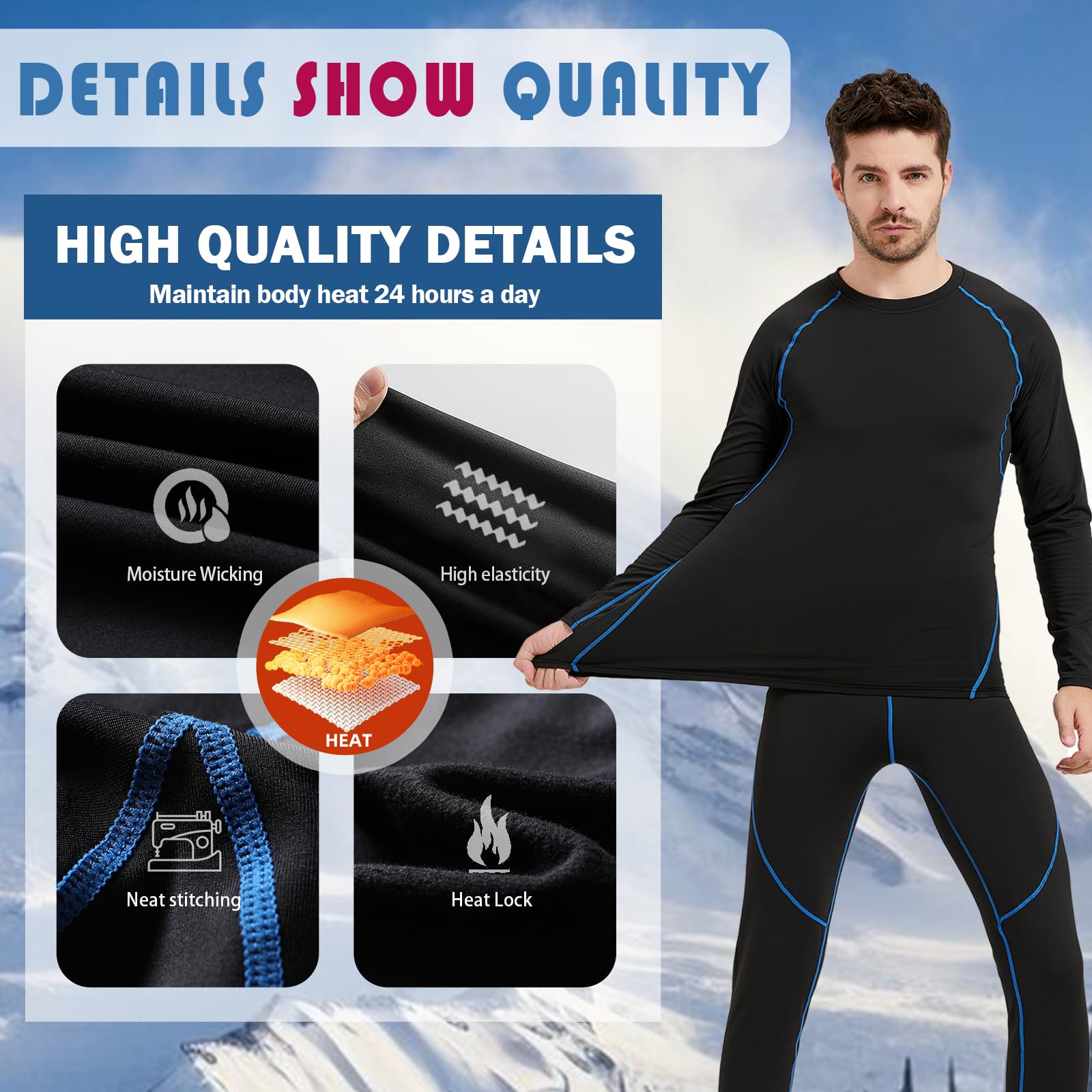 Acfoda Invernale Biancheria Intima Termica Uomo Traspirante Termiche Intimo Set Sci Funzionale per attività all'Aperto S-2XL