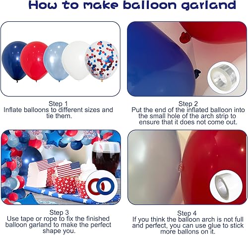 Miniatura 3 de 144 globos de revelación de género de color oro rosa, azul marino, y 142 piezas de guirnalda de arco de globos rojos, blancos y azules