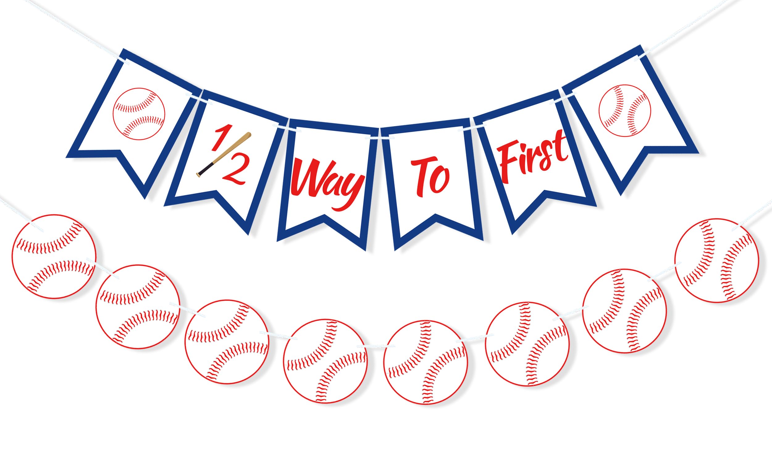 FAKTEEN Baseball 1/2 Way to First Banner Half Birthday Party Decorations for Boys Girls, Garland Baseball Happy Birthday Banner for High Chair