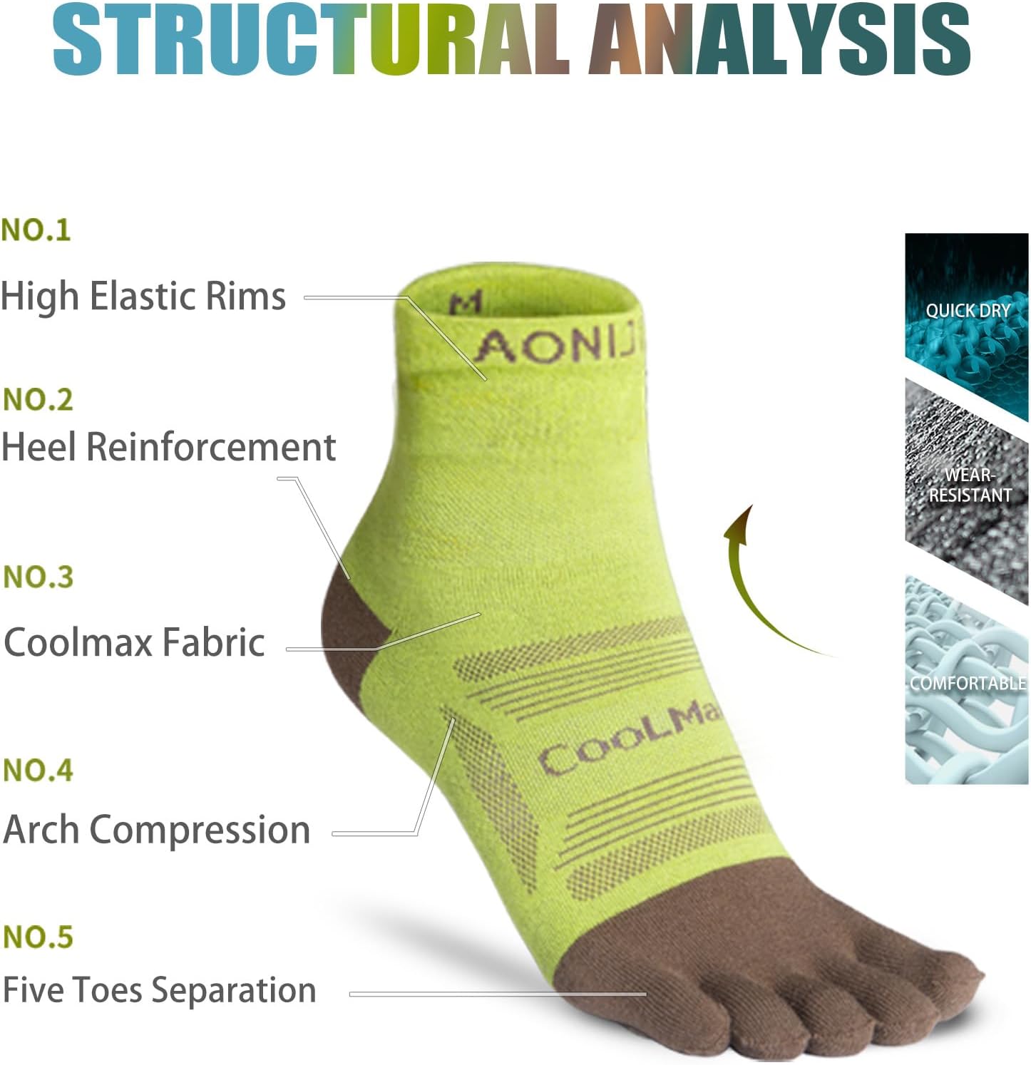 AONIJIE Toe Socks for Men and Women Athletic Hiking Coolmax Socks with toes - Soft Comfortable and Moisture Wicking - Image 5