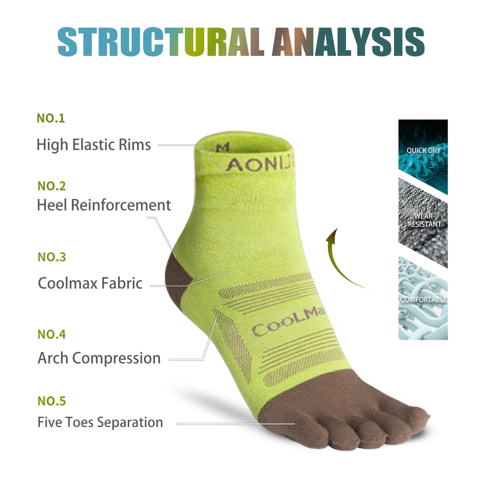 AONIJIE Toe Socks for Men and Women Athletic Hiking Coolmax Socks with toes - Soft Comfortable and Moisture Wicking