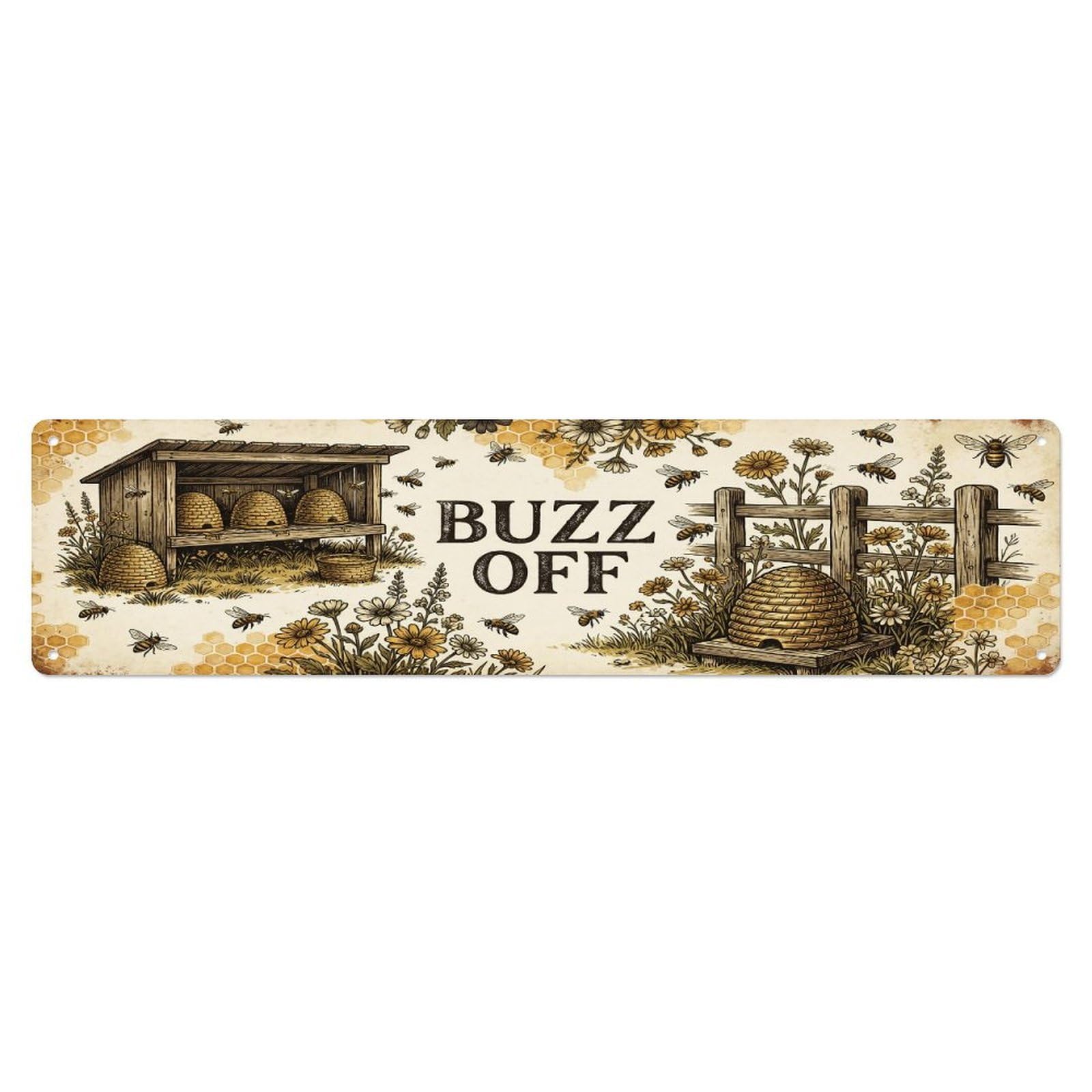 Vintage Pen Buzz Farmhouse Funny Bee Backyard Farm Metal Tin Sign Plaque Wall Decor for Cafe, Club, Garden Metal Poster 4x16Inch