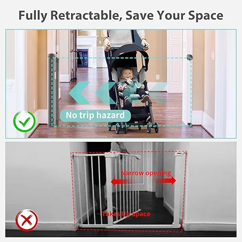Miniatura 2 de Puerta retráctil para bebé, extra ancha de 100 pulgadas, operación de un lado, puerta de malla extra larga para aberturas grandes con bloqueo