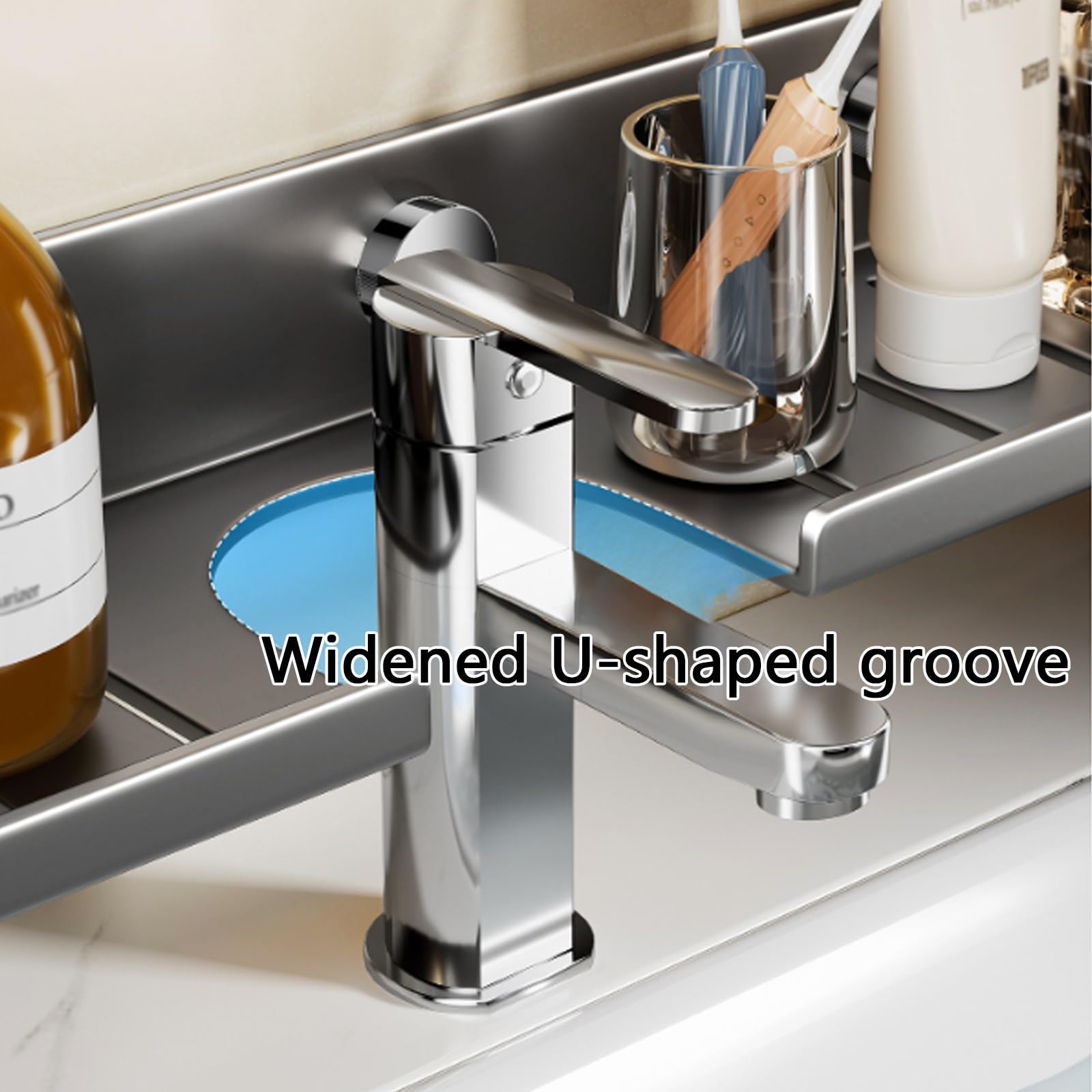 Mensola Portaoggetti A Ventosa per Lavandino Del Bagno, Ripiano Sopra Il Rubinetto, Struttura Stabile e Resistente, Design Traforato, Installazione Senza Fori(Large)