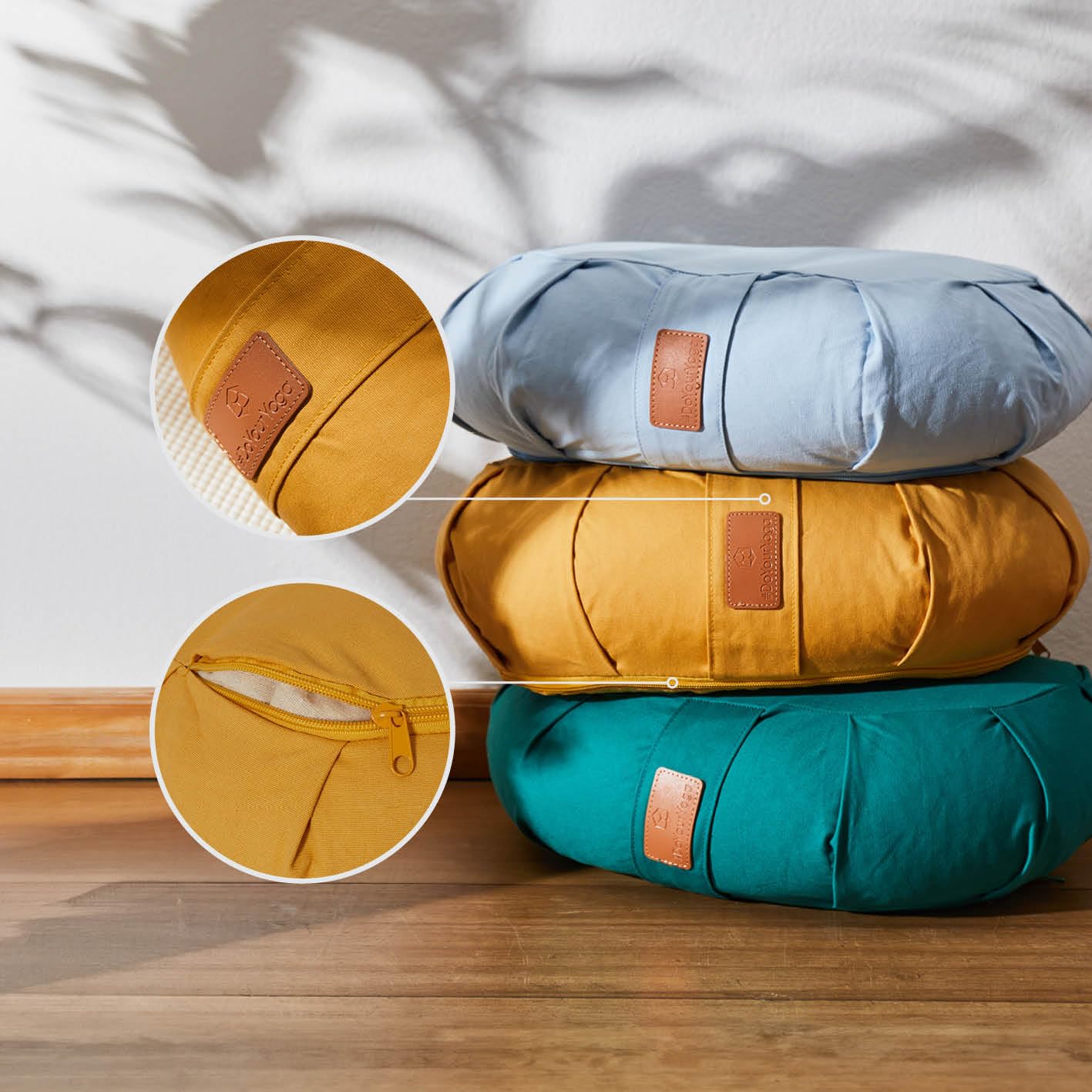 #DoYourYoga Cuscino/Blocco Yoga mezzaluna Zafu "Ganesh" con pula di farro biologico (KBA) copertura lavabile 100% cotone, 45 x 30 x 14 cm, cuscino da meditazione/seduta