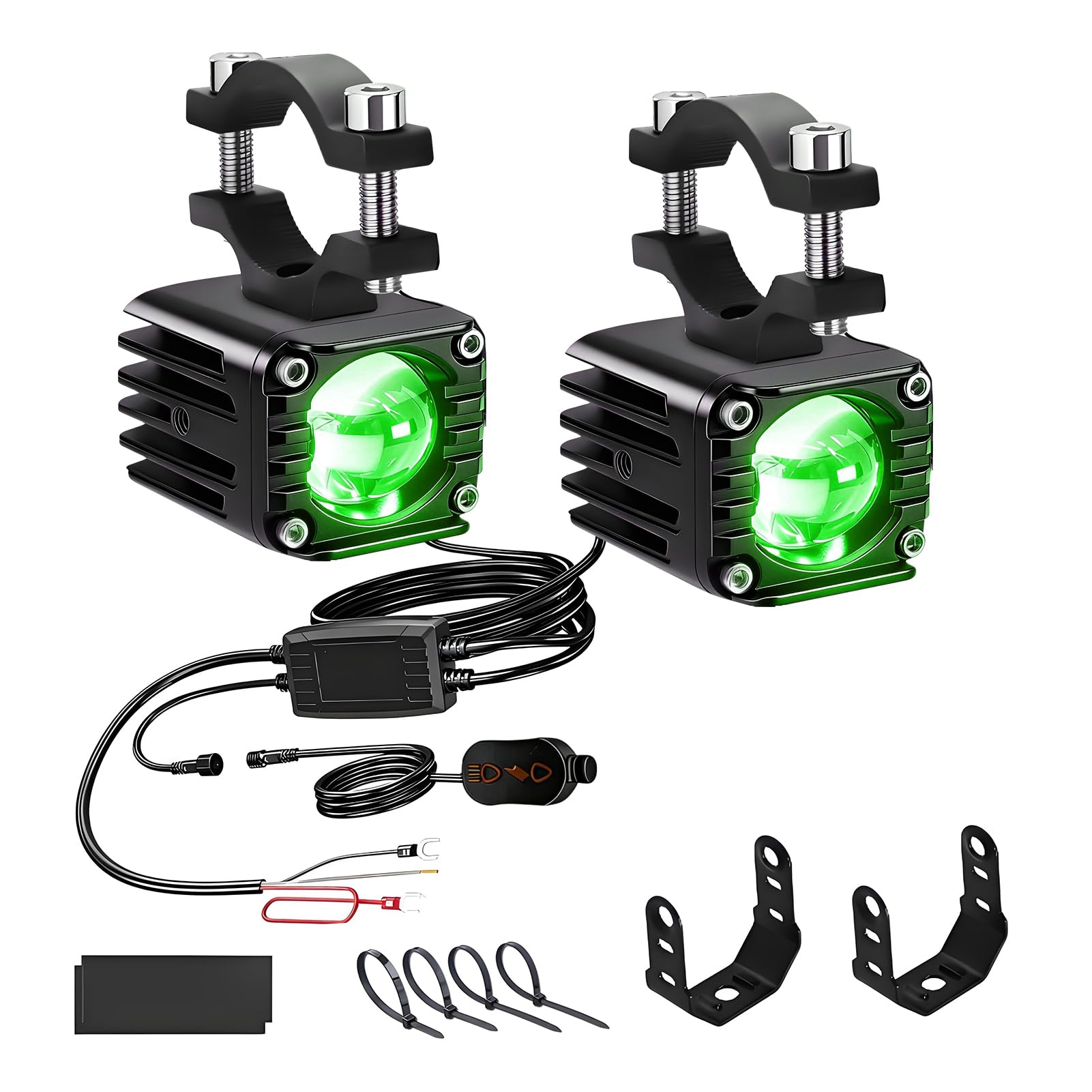 Eacam Motocyklowe Reflektory LED Pomocnicze światła Drogowe Światła Przeciwmgielne LED 40 W 4000 Lm Dwukolorowy 6000 K Biały 3000 K Bursztynowy IP67 180 Regulowany za pomocą Przew (Zielone światło)