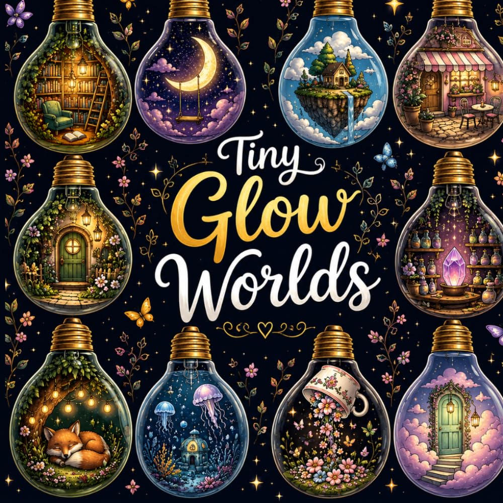 Tiny Glow Worlds: 50 Cozy Fantasy Worlds to Color