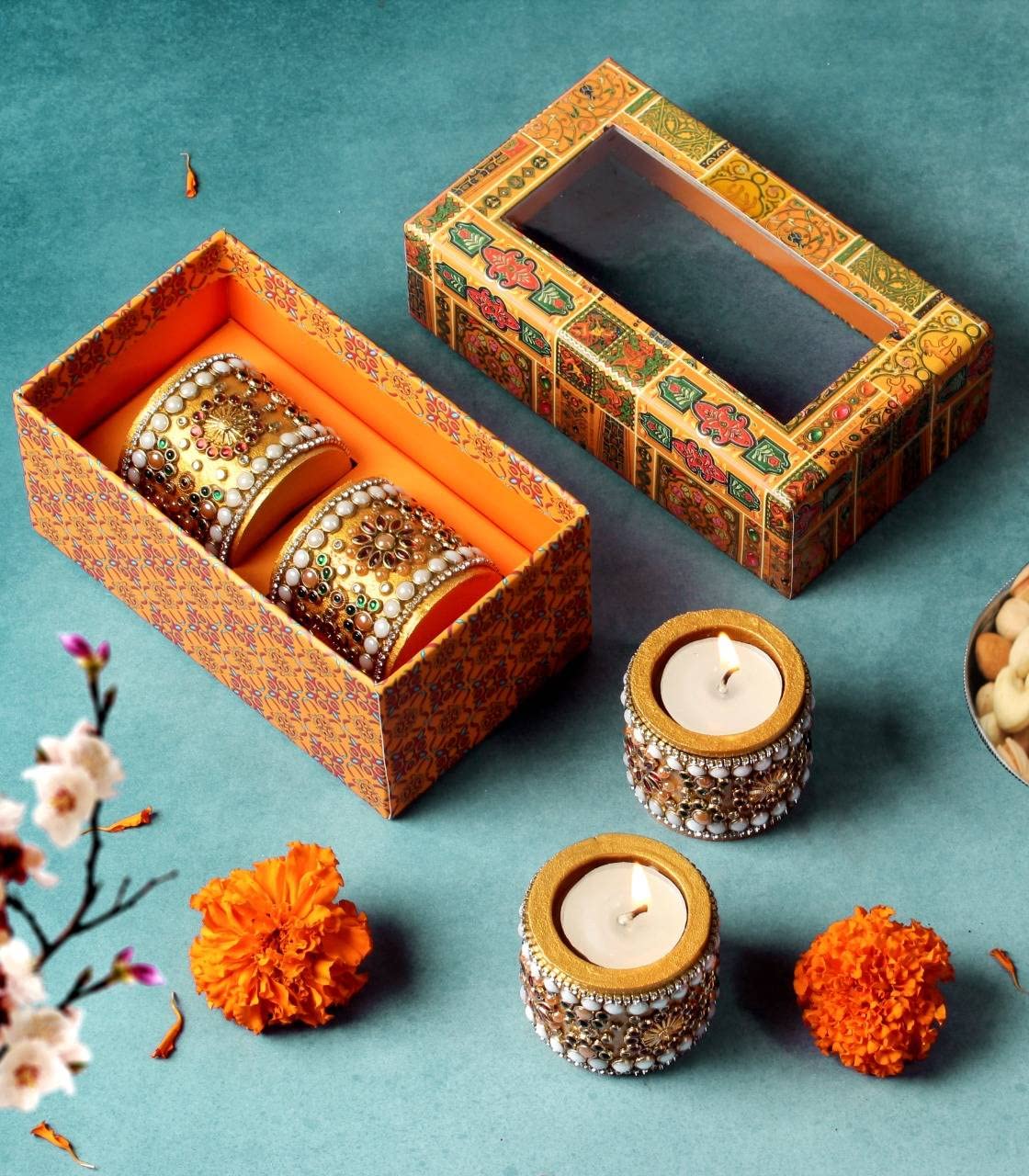 INDICAST Stone Work Tea Light Candles for Home Decor Set of 2 Handcrafted Diwali Diya Decorative Showpieces Reusable Tealight Candle Holder (Gold) (B0BD5QVHFF) Amazon Price History, Amazon Price Tracker