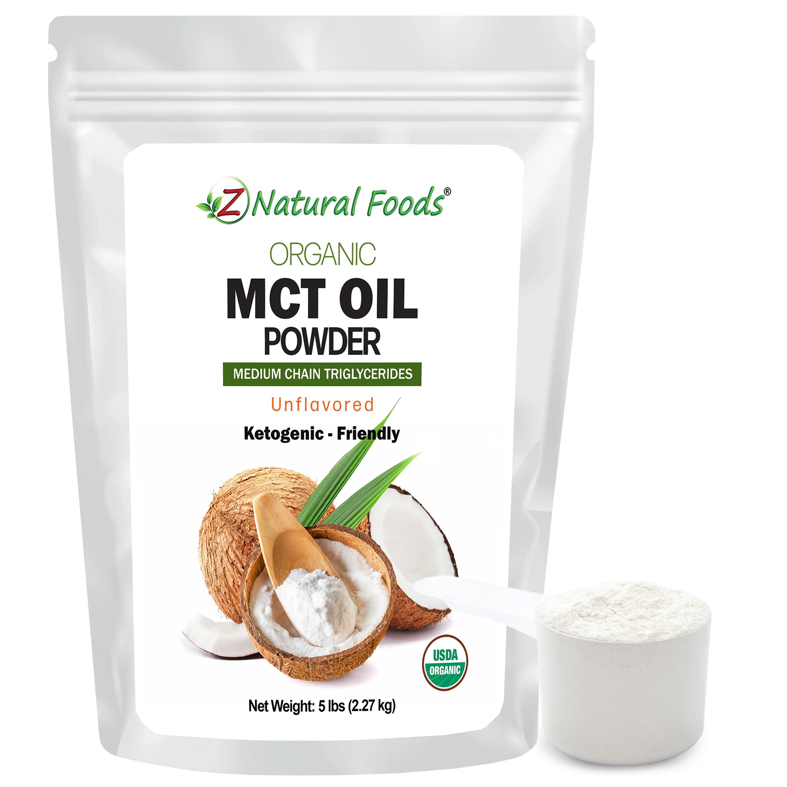 Z Natural Foods Organic MCT Oil Powder - From Coconut with Prebiotic Acacia Fiber, C8 & C10 - Plant-Based Vegan Creamer For Tea, Coffee, Shakes &
