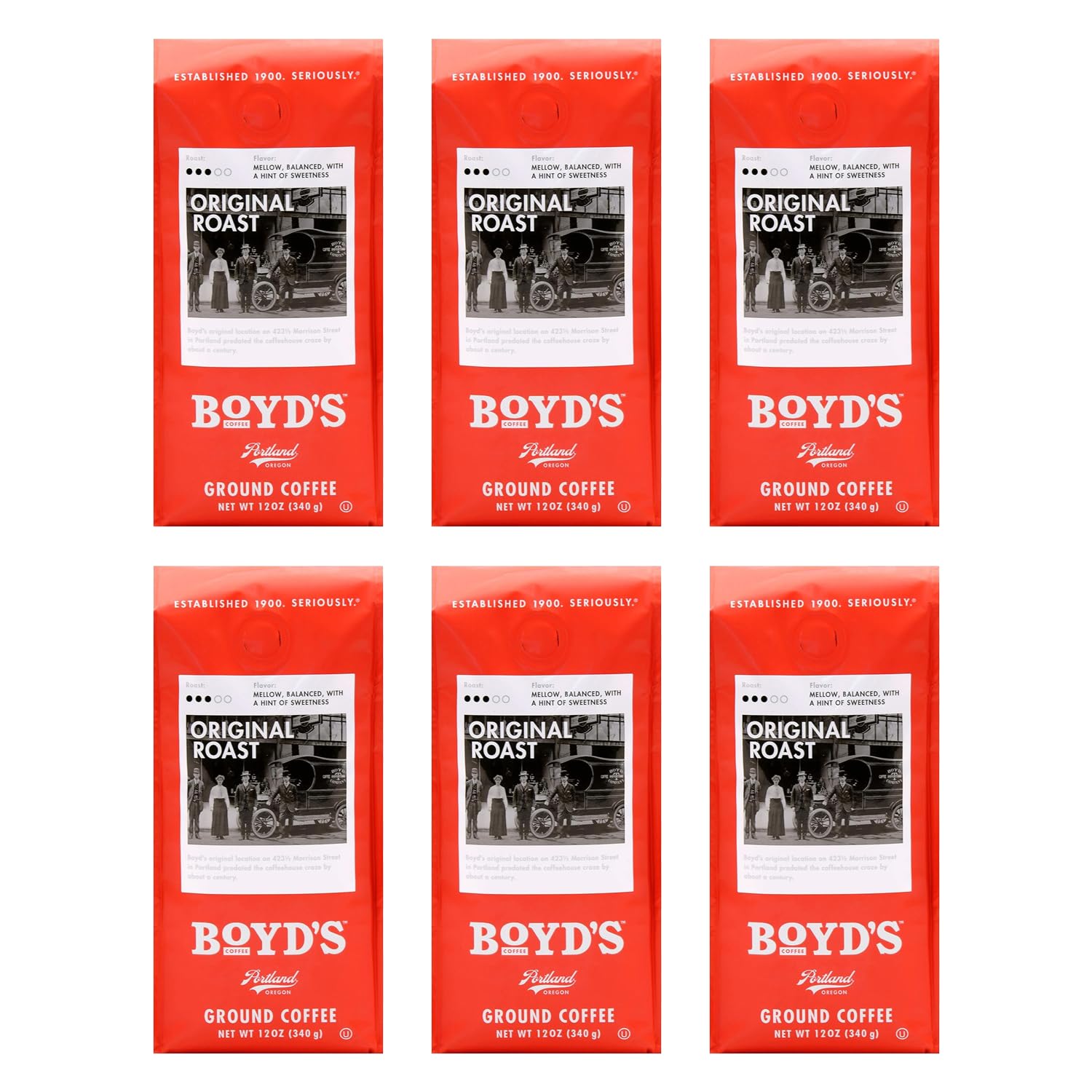 Boyd's Original Roast Ground Coffee, Medium Roast, 100% Arabica Coffee, 12 Ounce (Pack of 6)
