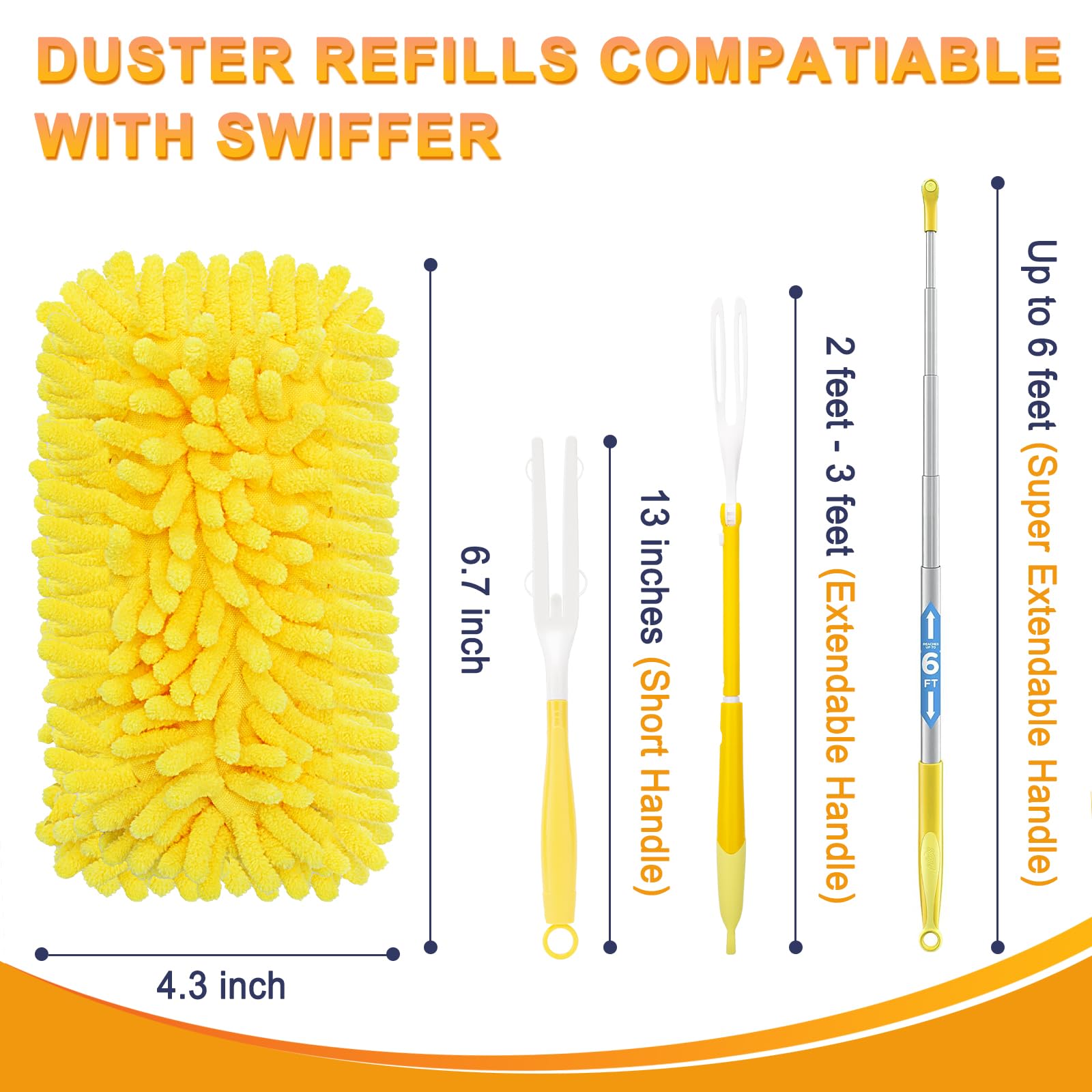 KeFanta Recambio de plumero reutilizable para plumero Swiffer, recambios de plumero resistente de 360°, 8 piezas con 1 asa, plumero de microfibra lavable para limpieza