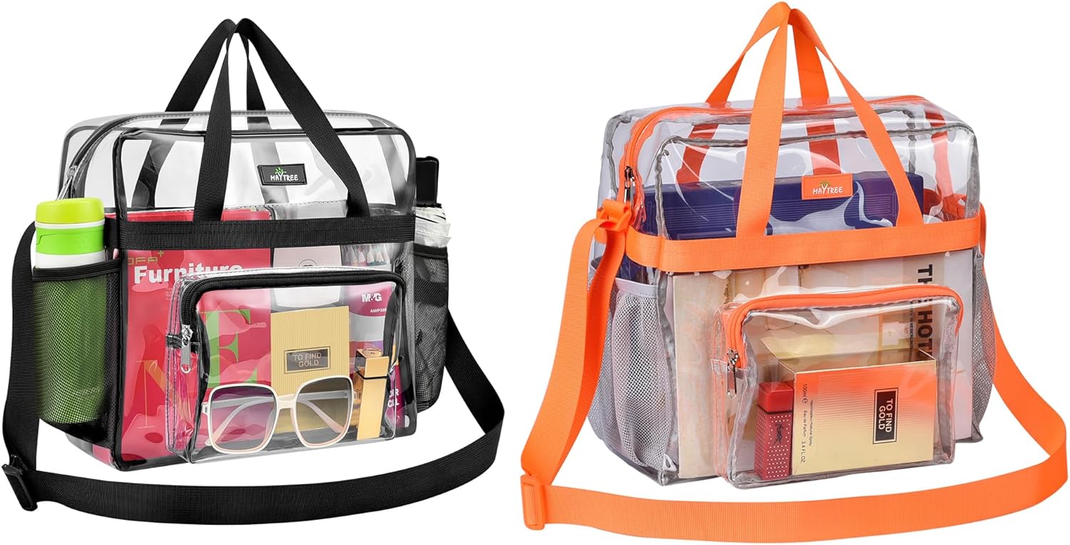 MAYTREE Clear Bag Stadium Approved 12×6×12 for Women, Large Clear Tote Lunch Bag with Reinforced Shoulder Straps for Concert Outfits and Festival