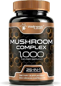 WELLNESS LABSRX Mushroom Supplement Capsules 101 Extract, Mushroom Complex Capsules 1000mg, Lions Mane Supplement with Turkey Tail, Cordyceps, Reishi - 120 Count
