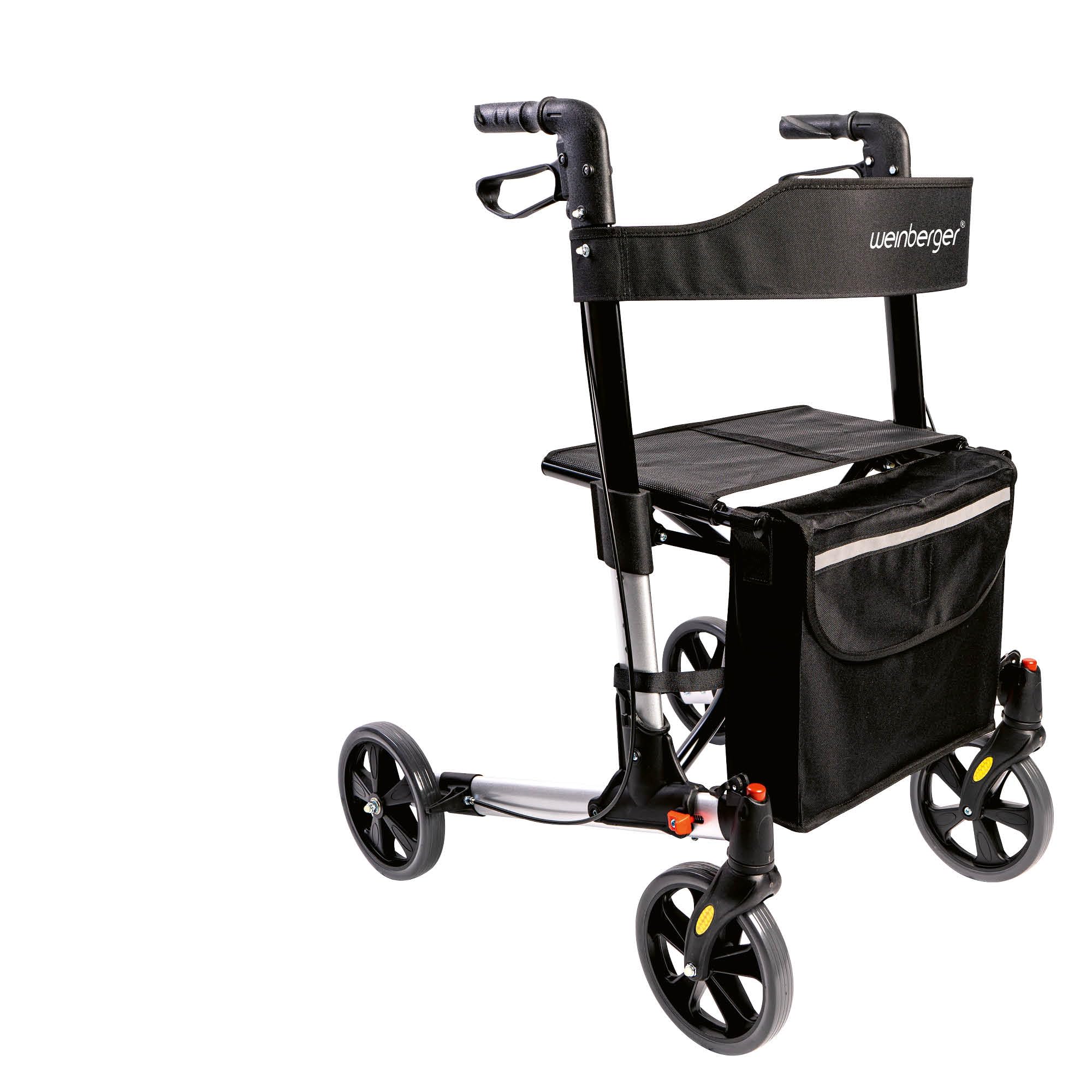 Weinberger Deambulatore in alluminio leggero pieghevole all-Inclusive con borsa porta bastoni freni, leggero solo 7, 3 kg, regolabile in altezza, deambulatore da viaggio, colore argento/nero