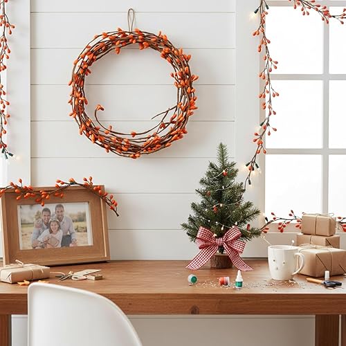 Miniatura 8 de Gejoy 2 rollos de guirnalda de bayas de doble pip de 40 pies, guirnalda floral de bayas de campo, decoración floral de manualidades, decoración de