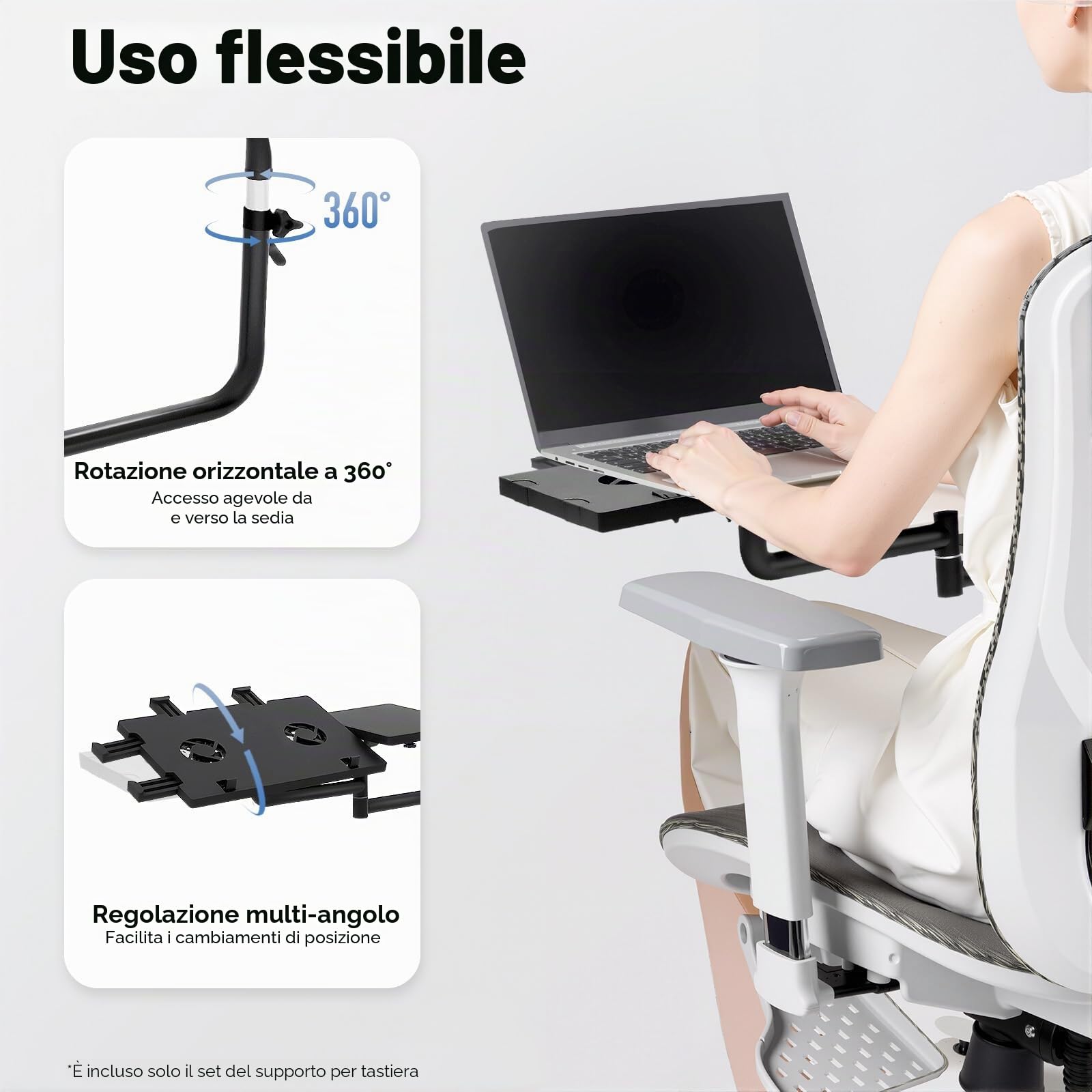 Supporto Per Tastiera Sedia, Regolabile, Poggiapolsi In Acciaio Inossidabile, Vassoio Per Tastiera, Bracciolo, Supporto Per Mouse Del Computer Portatile, Computer Desktop, Tablet Casa Ecc