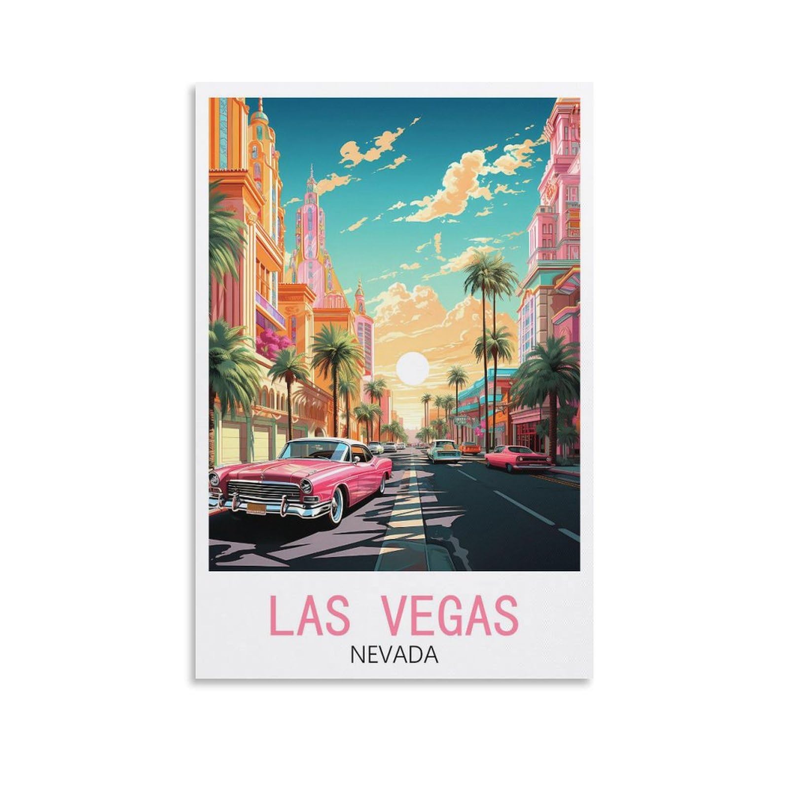 LOLWNNI Las Vegas Nevada Street Vintage Travel Posters 08x12inch(20x30cm) Canvas Wall Art Print Picture Paintings for Living Room Bedroom Decor