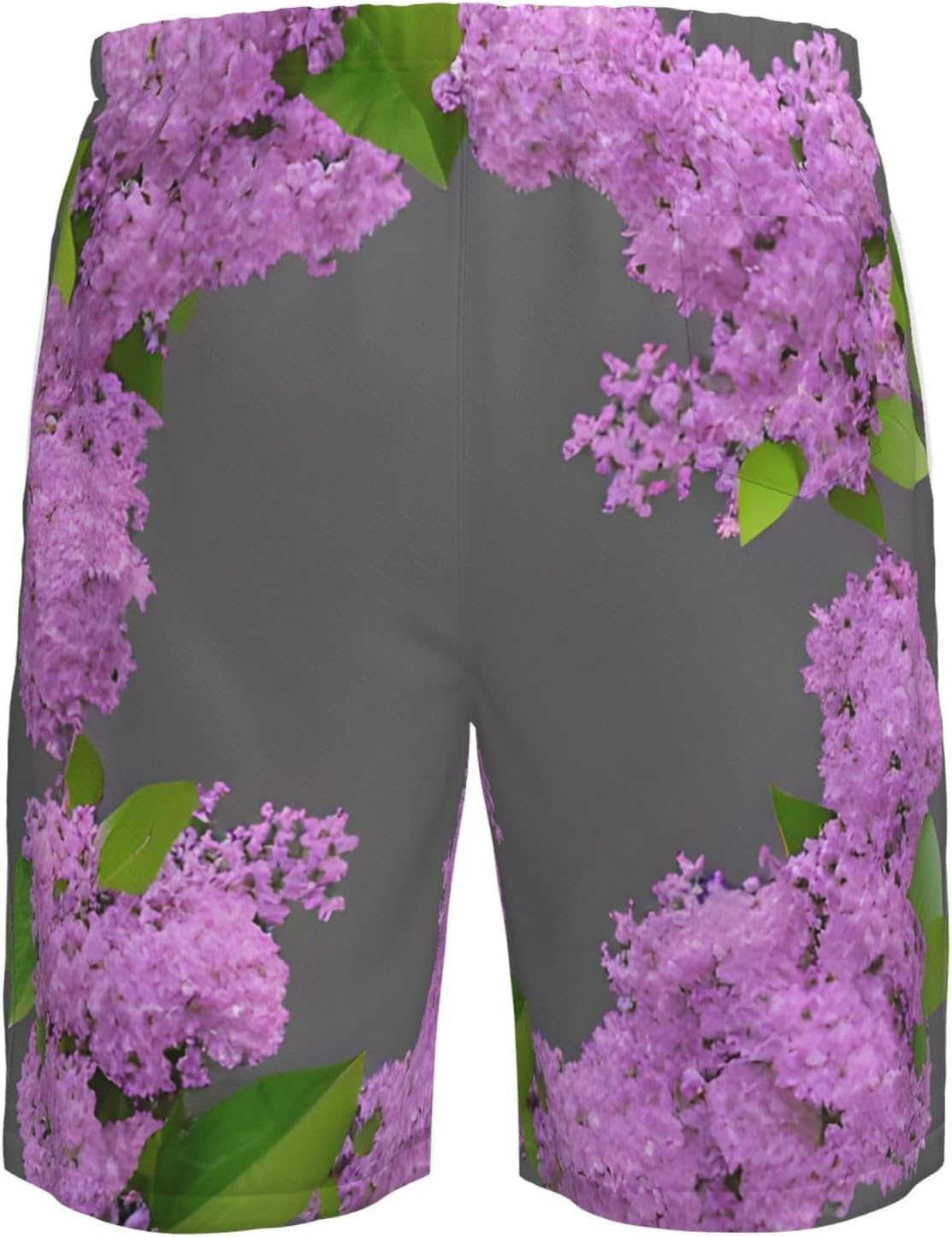Mens Framing Lilac Flowers in Blossom Print Beach Shorts,Casual Summer Shorts for Men,Quick Dry Polyester
