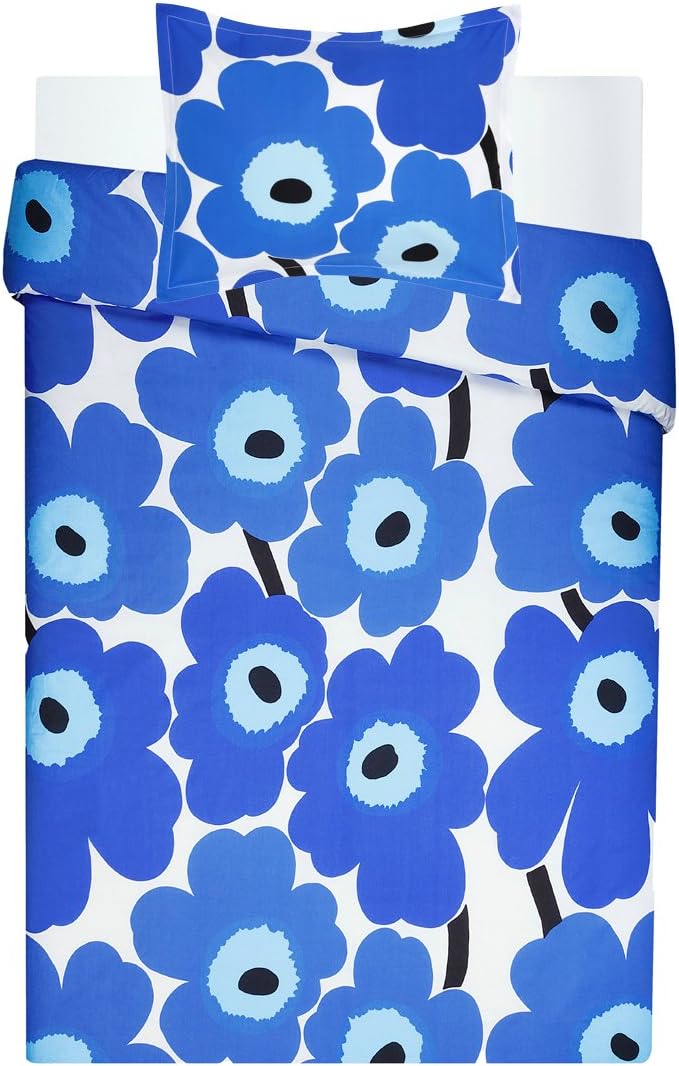 Marimekko - Twin Duvet Cover Set, Cotton Bedding with Matching Sham & Botton Closure, All Season Home Decor (Unikko Blue, Twin)
