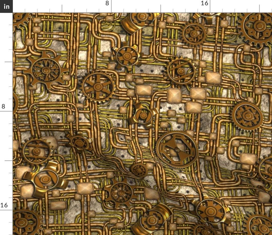 Spoonflower Fabric - Steampunk, Gears, Pipes, Brass, Clockwork, Victorian, Bronze, Fantasy Printed on Petal Signature Cotton Fabric by The Yard - Sewing Quilting Apparel Crafts Decor