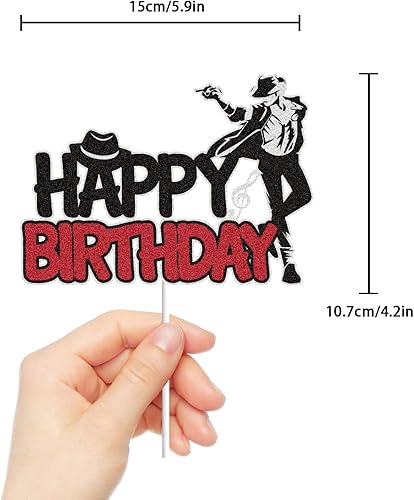 Miniatura 2 de Genial decoración de pastel de cumpleaños con purpurina negra y roja con purpurina bailarina, King of Pop, suministros para fiestas temáticas