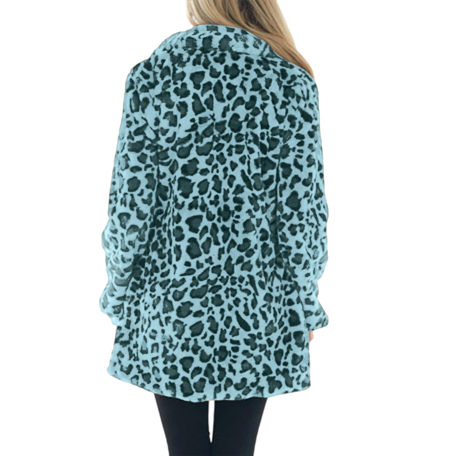 Fleecejacke Damen Lang Teddyjacke Teddy Mantel Leopard Winterjacke