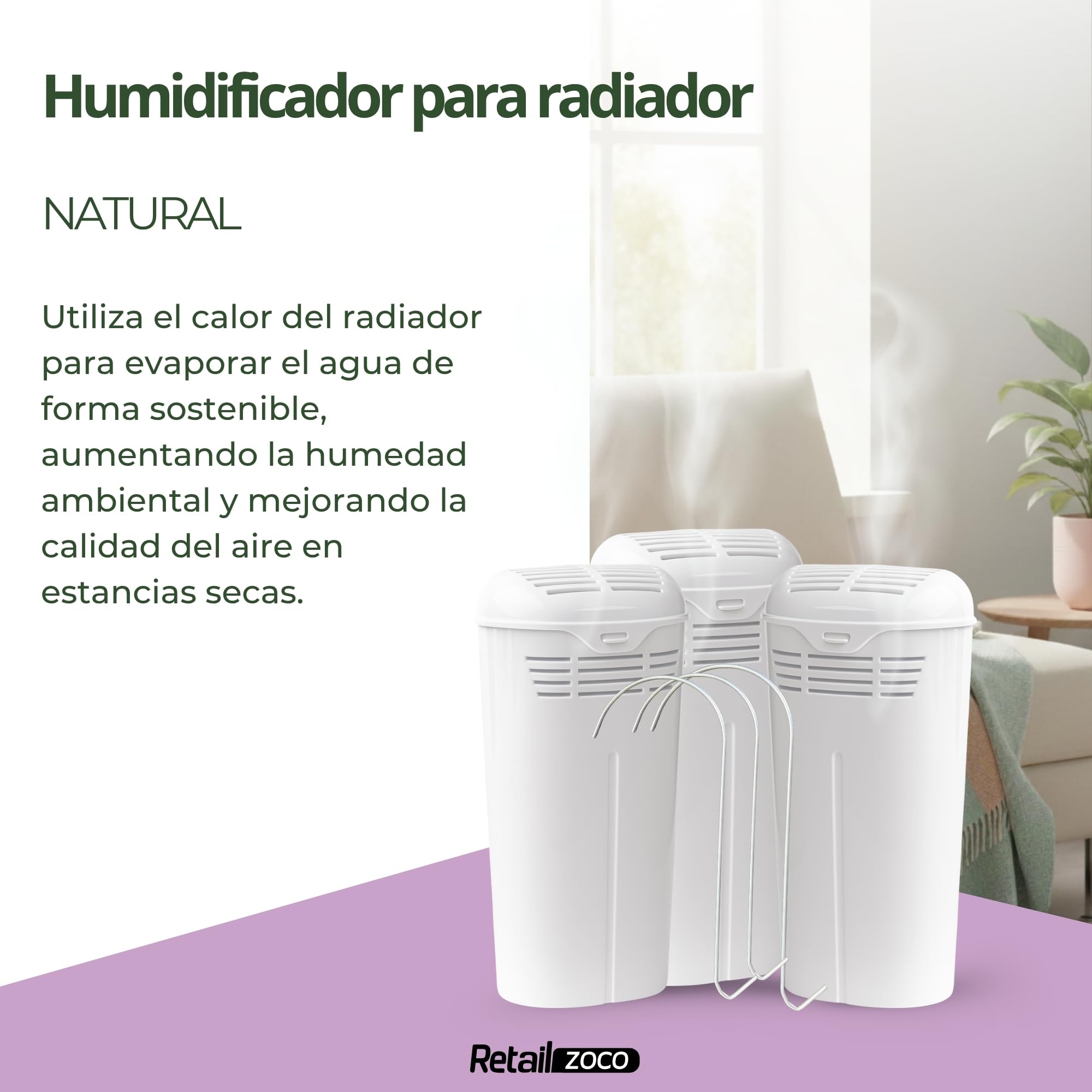 TECHZOCO Humidificador Para Radiador, universal con gancho para colgar flexible, Plástico, Blanco, 3 Unidades