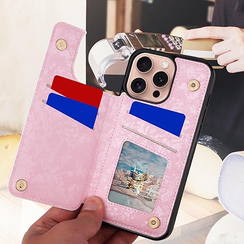 Miniatura 234 de UEEBAI Funda tipo cartera para iPhone 15 Pro Max con tarjetero, cubierta de cuero PU con soporte, bloqueo RFID, doble cierre magnético, relieve de