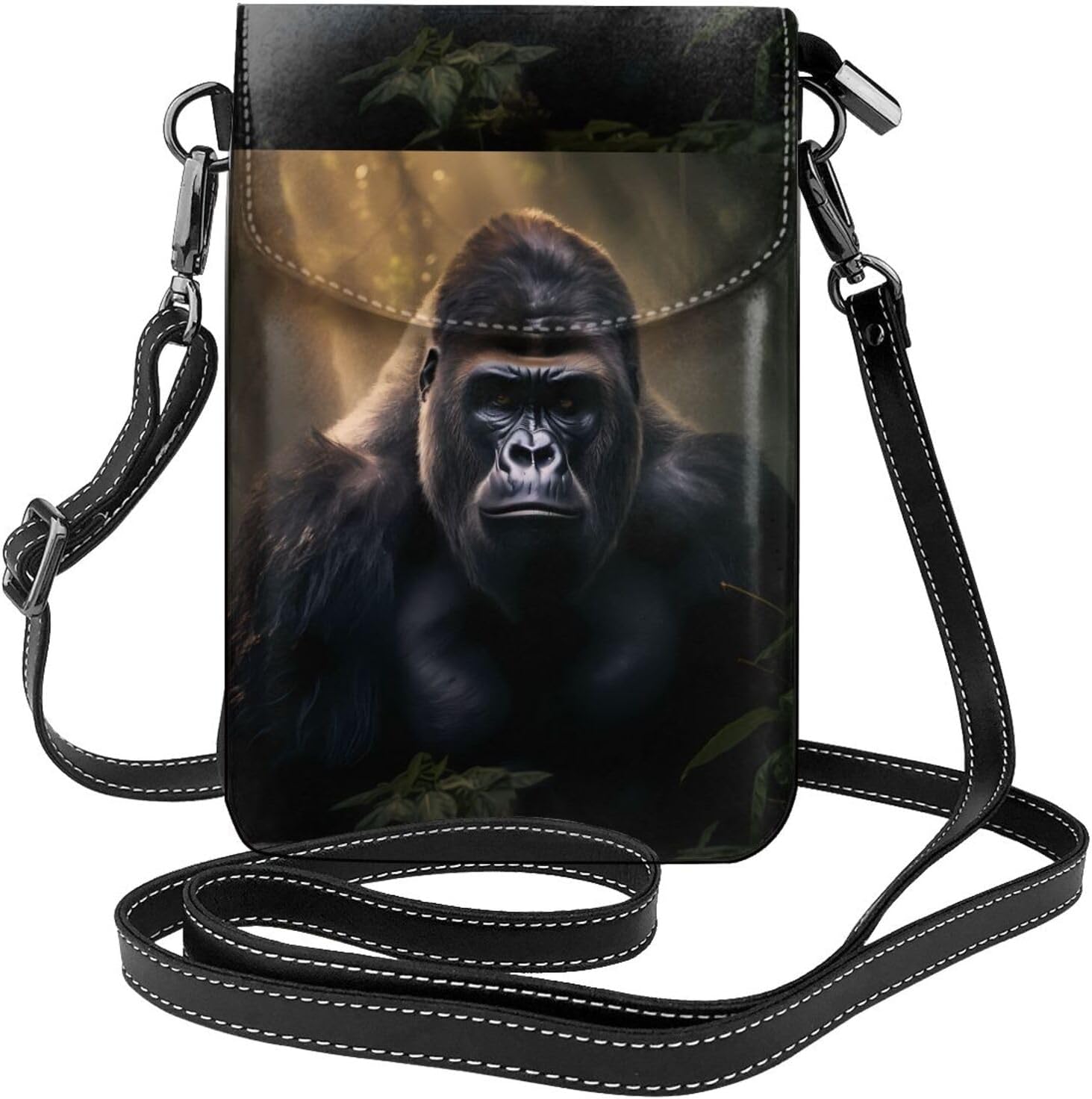 Small Cell Phone Purse 7.6x4.9in MSRHIUEF gorillas Printed Fashionable, Practical, Multifunctional Leather Crossbody Flap Phone Case for Women