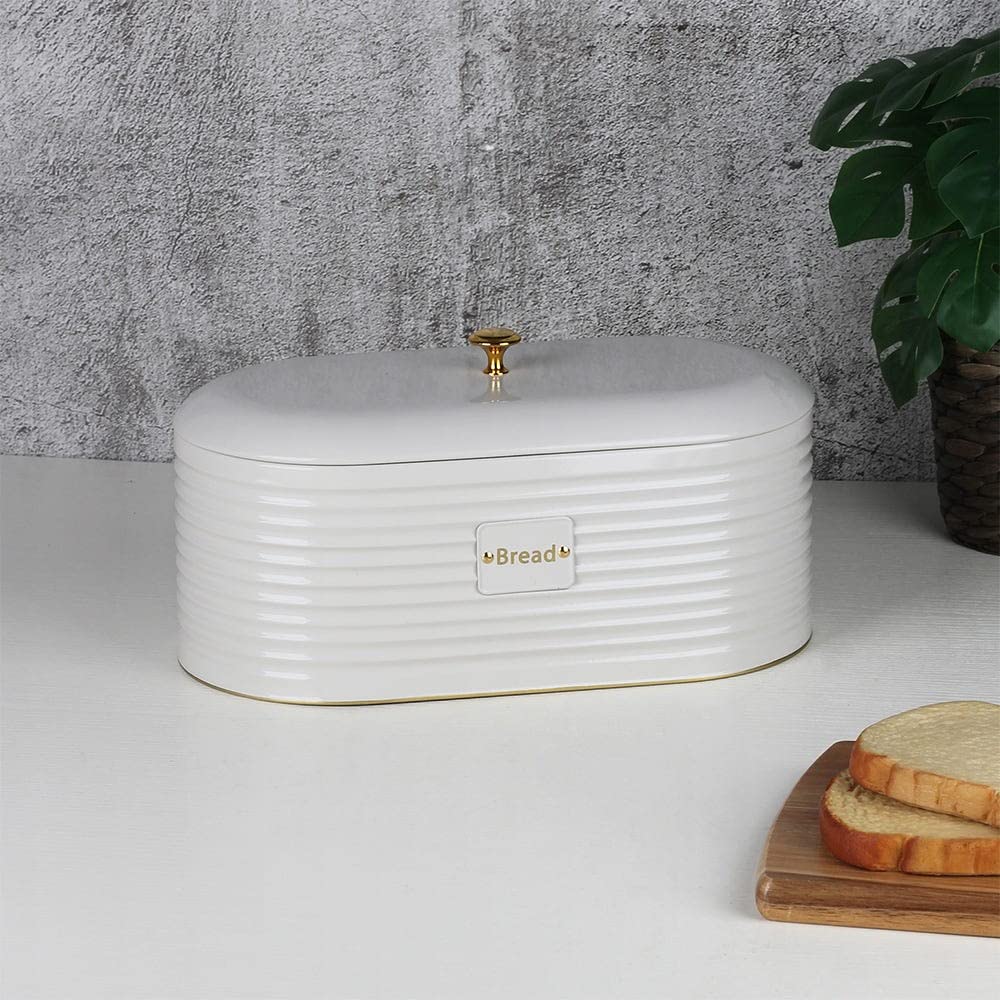 Danube HomeAdrian Bread Box Iron | Modern Houseware Food Storage | L 33.7 X W 18 X H 17 Cm - Beige