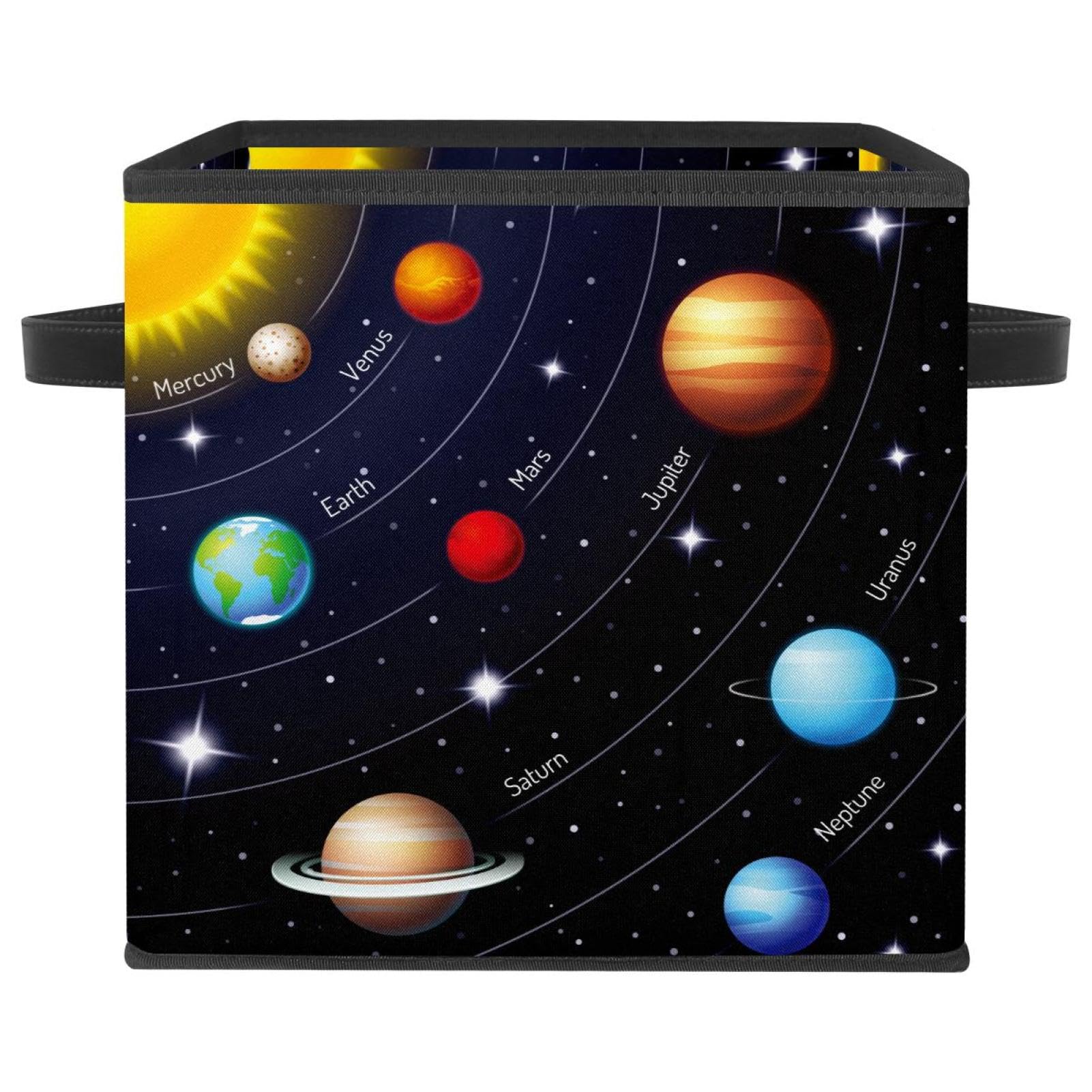 Organisateur en tissu cube motif planètes avec poignées renforcées