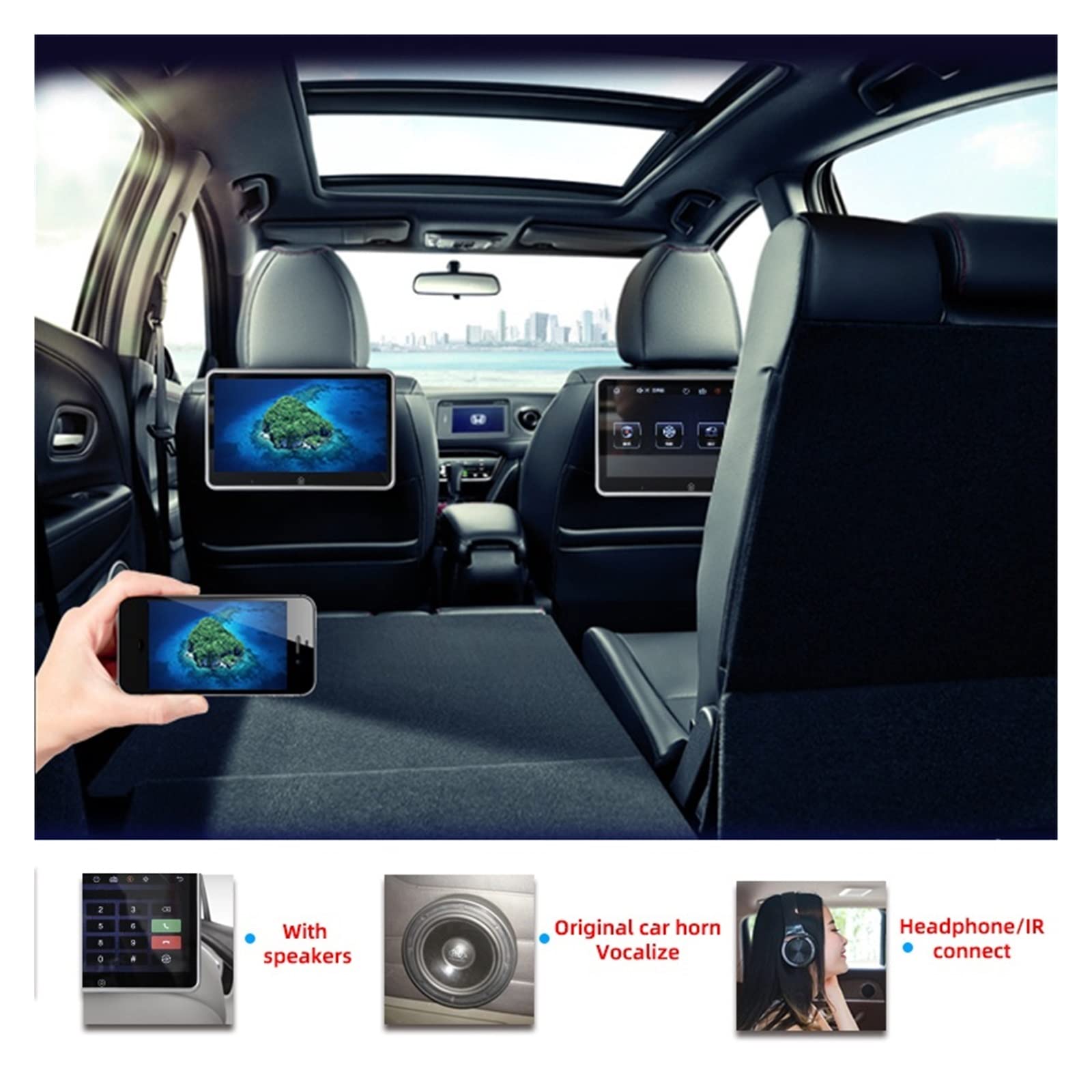 11.6 Pouces Voiture TV Appui-tête Moniteur 1080P HD LCD écran Tactile siège arrière Affichage lecteurs vidéo BT/FM/USB/TF/Link(8 inch 1 Monitor)