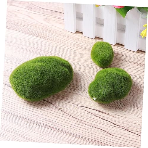 Miniatura 5 de VILLCASE 3 piezas para decoración de rocas verdes en maceta, cubierta decorativa de musgo, piedras de adorno de jardín, bolas de adorno de plantas