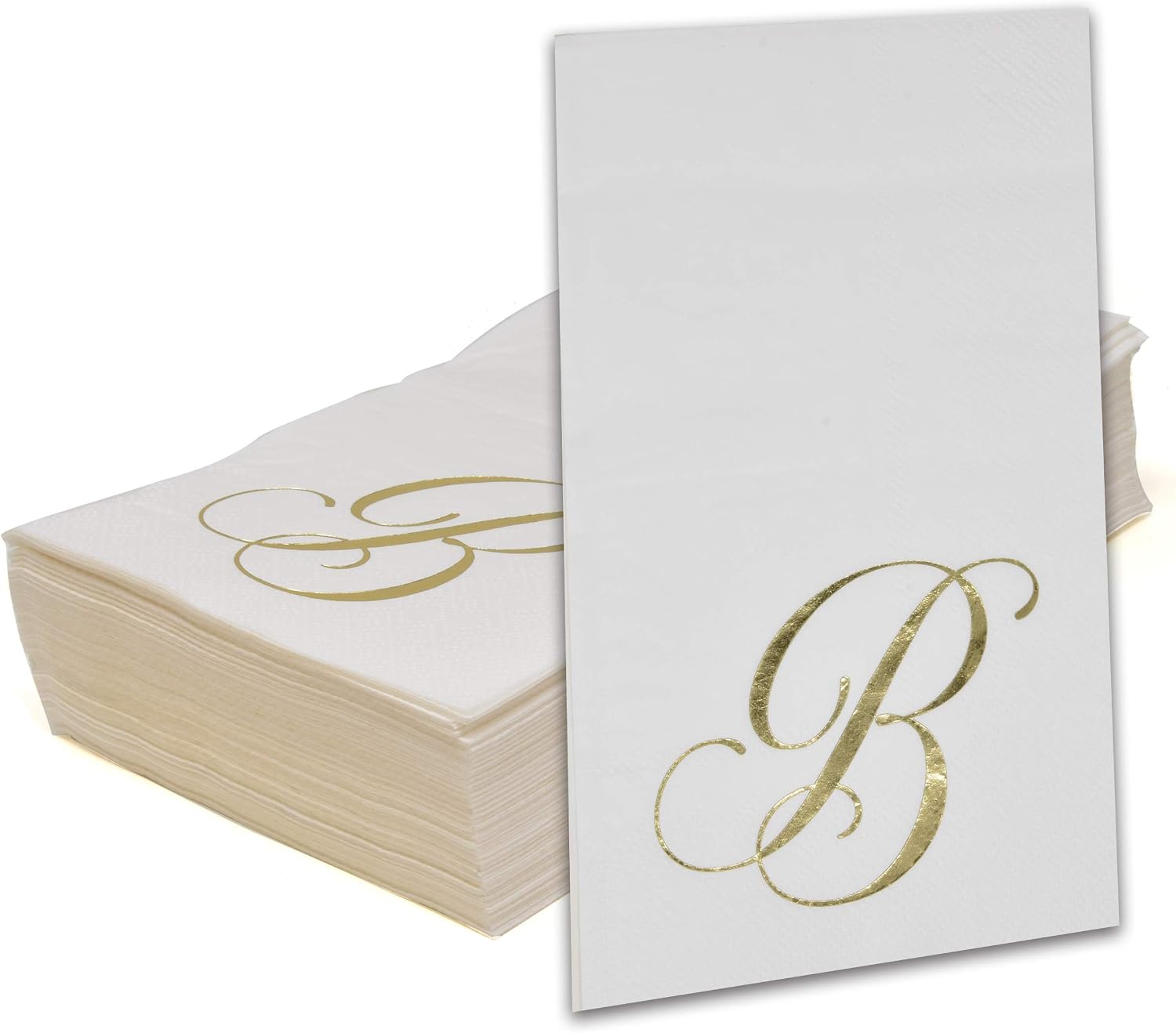 100 Gold Monogram Guest Napkins Letter B Disposable Paper Pack Elegant Metallic Golden Foil Dinner Hand Napkin for Bathroom Powder Room Wedding Holiday Birthday Party Baby Shower Decorative Towels