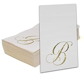 Gift Boutique 100 Gold Monogram Guest Napkins Letter B Disposable Paper Pack Elegant Metallic Golden Foil Dinner Hand Napkin for Bathroom Powder Room Wedding Holiday Baby Shower Decorative Towels