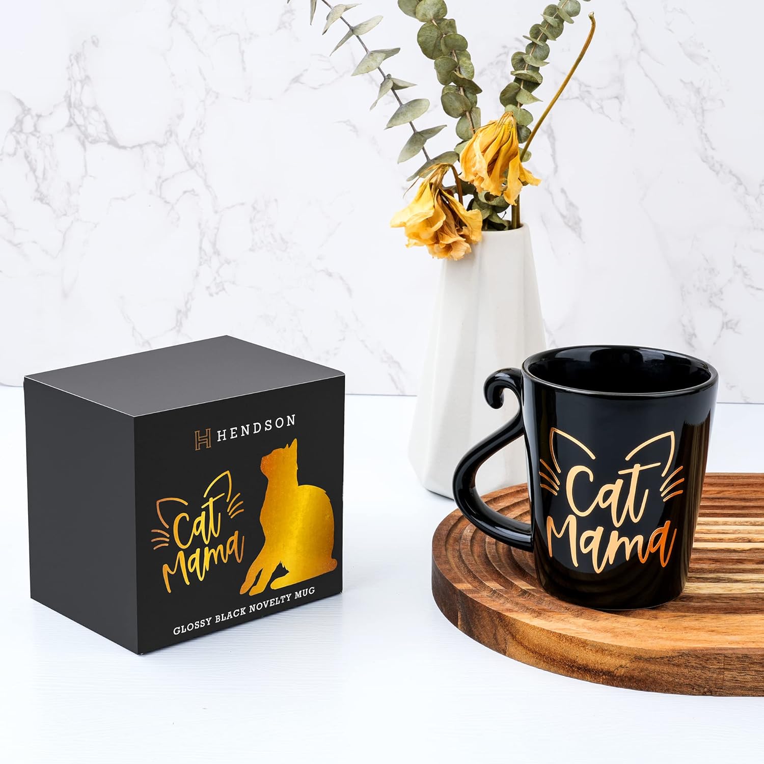 Hendson Cat Mom Gifts for Women - Mama Birthday Gift - Crazy Cat Lover Lady Coffee Mug Gift for Mom, Daughter, Sister, Aunt, Wife, Best Friends, BFF, Coworkers, Her - 2-sided Black & Gold Cup, 12oz - Image 2