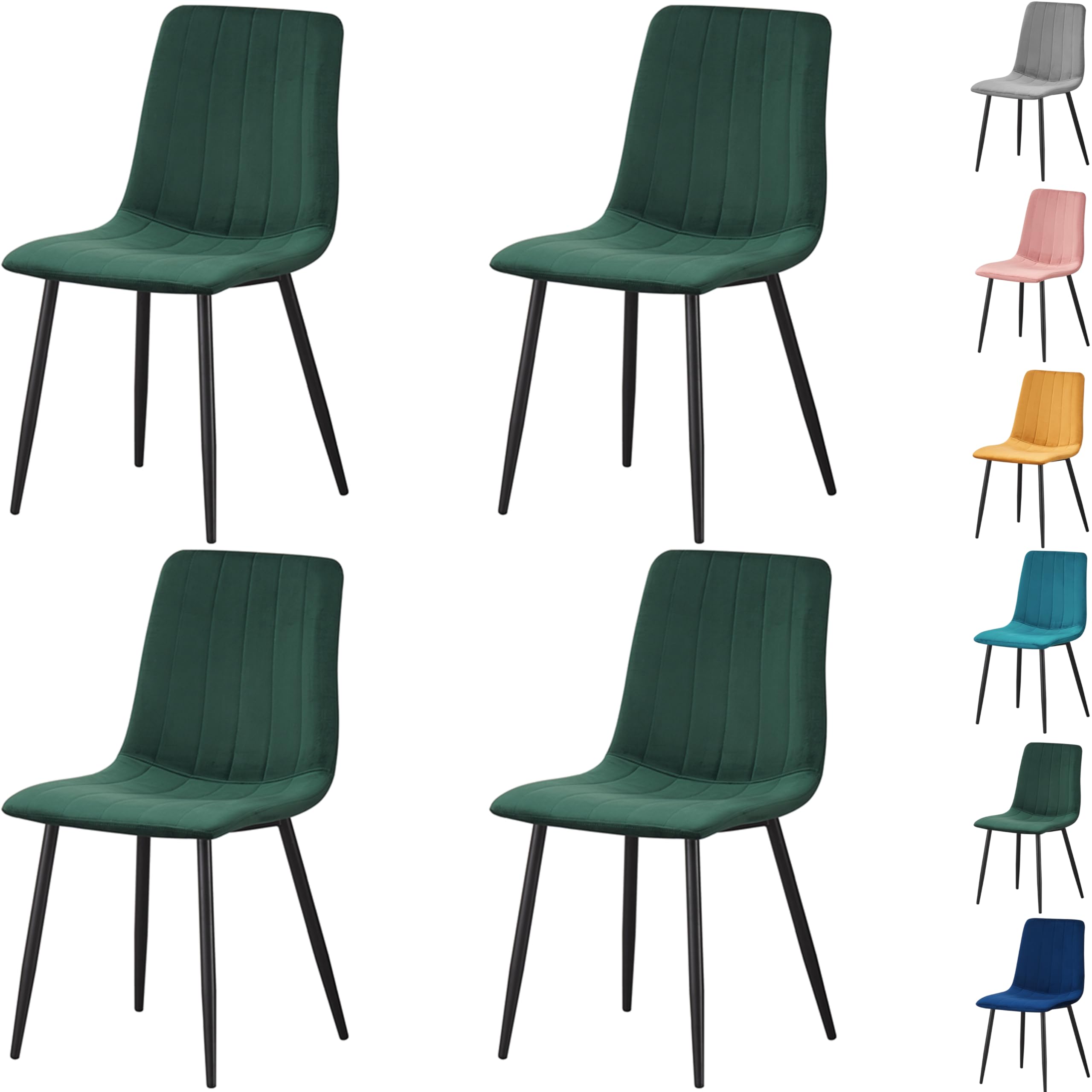 MOF Home Modern Velvet Dining Chairs, Set of 4, Velvet Tufted Upholstered Kitchen Chairs with Metal Legs, Multi-Color (STRIPE PATTERN, GREEN)