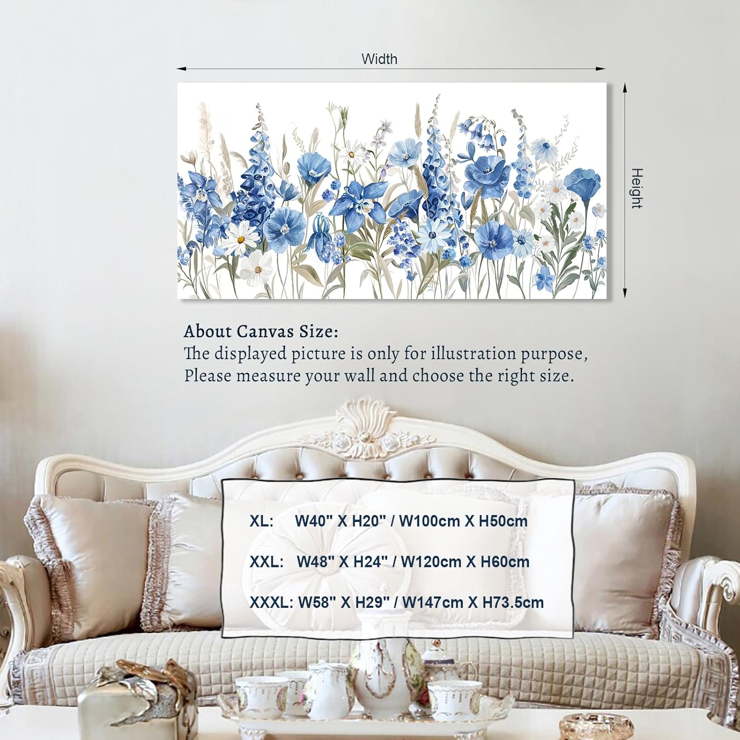 tigeridge Blue Floral Canvas Wall Art - Vibrant Blue White Iris and Daisy Pictures Wall Decor Flower Painting Artwork Elegant Botanical Prints Living Room Bedroom Home Decor Ready to Hang 40 x 20in