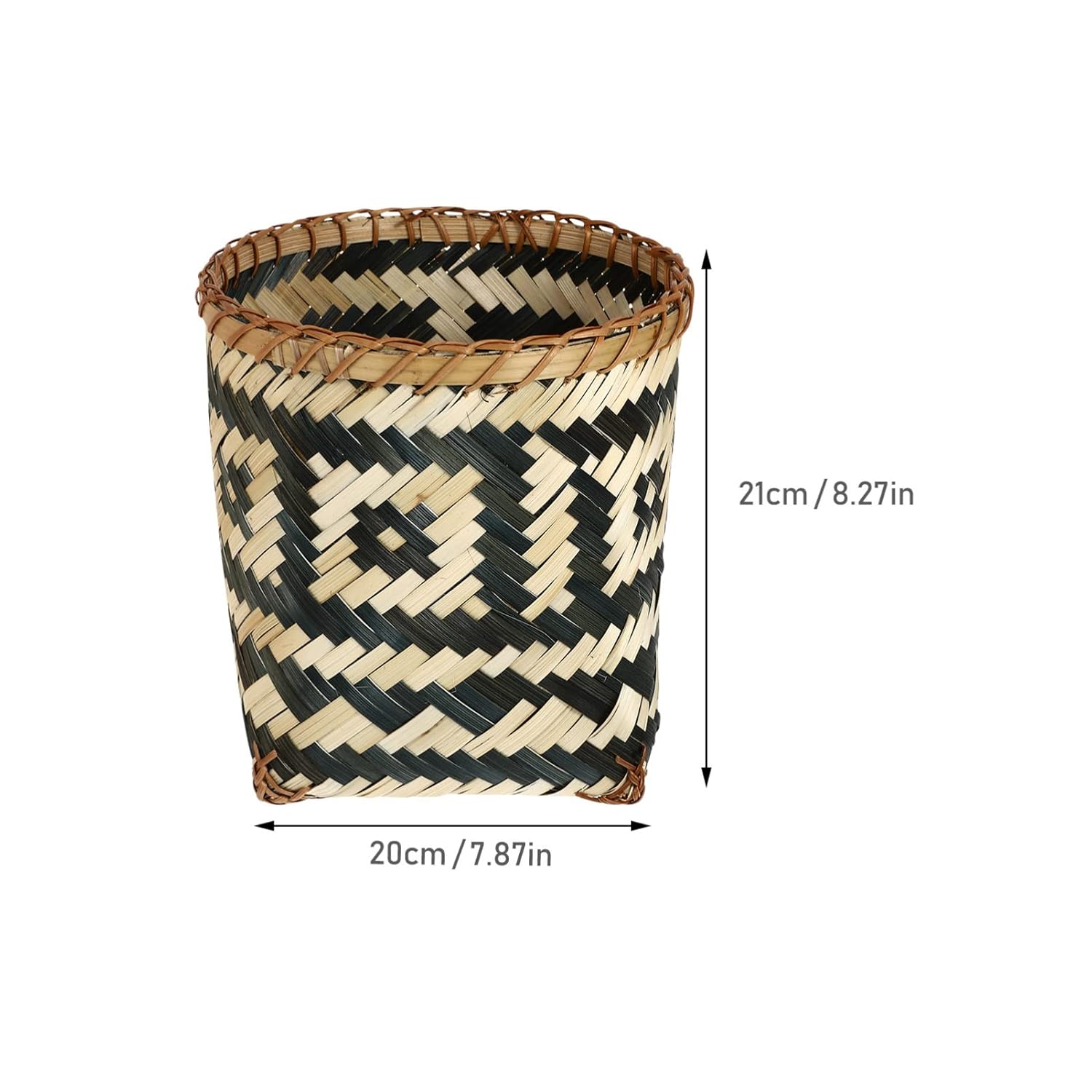Housoutil Woven Waste Paper Bin: Round Wicker Rubbish Basket Rustic Wastebasket Garbage Can Sundries Container Holder Pot Planter for Bathrooms Kitchens Home Office