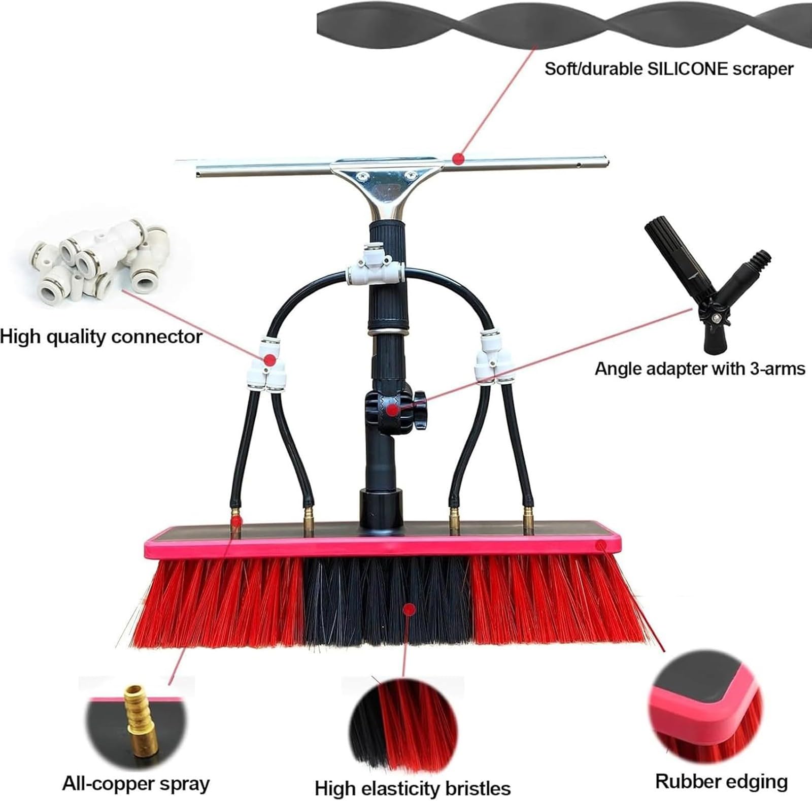 Cepillo extensible de limpieza de ventanas Teles de 7,2 m con poste alimentado por agua, ideal para paneles solares y cabezal de limpieza de 55 cm de alto alcance de 10,8 m.