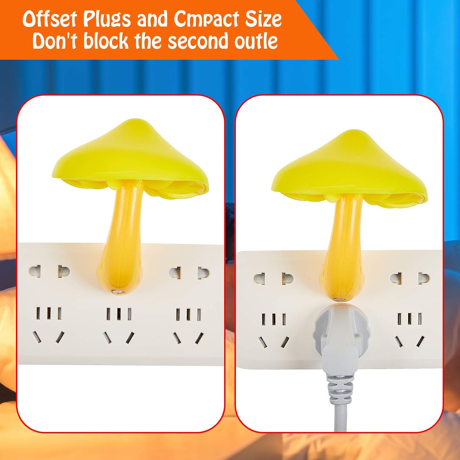 Mudder 2 Pack Sensor LED Mushroom Night Light Plug in Smart Lamp Mini Mushroom Night Lights LED Night Lamp Color Changing for Adults Kids (Yellow)